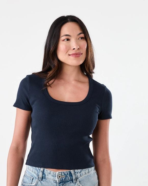 Short Sleeve Rib Square Neck T-shirt