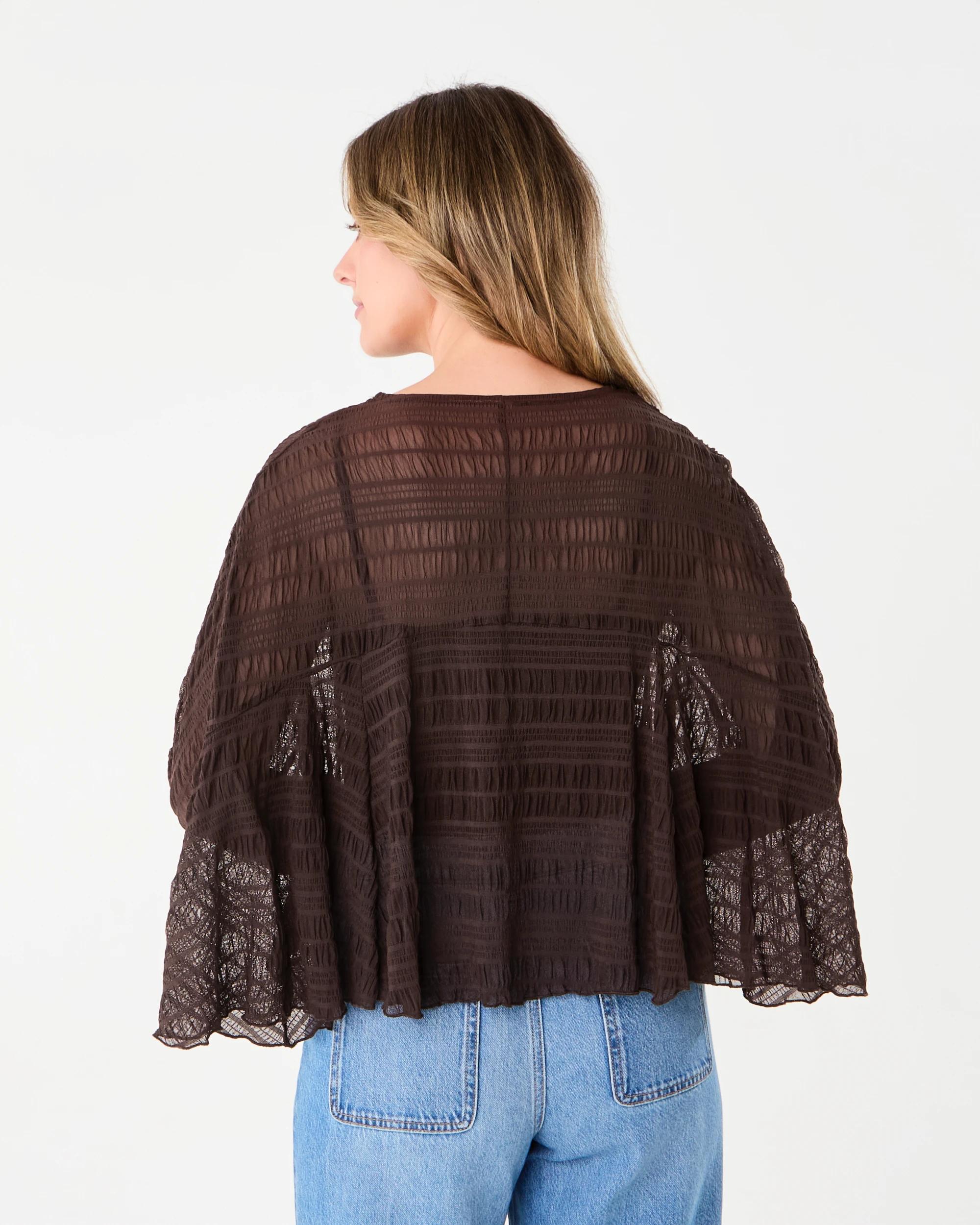 3 Long Sleeve Cape Top Melt Brown, 3 of 6