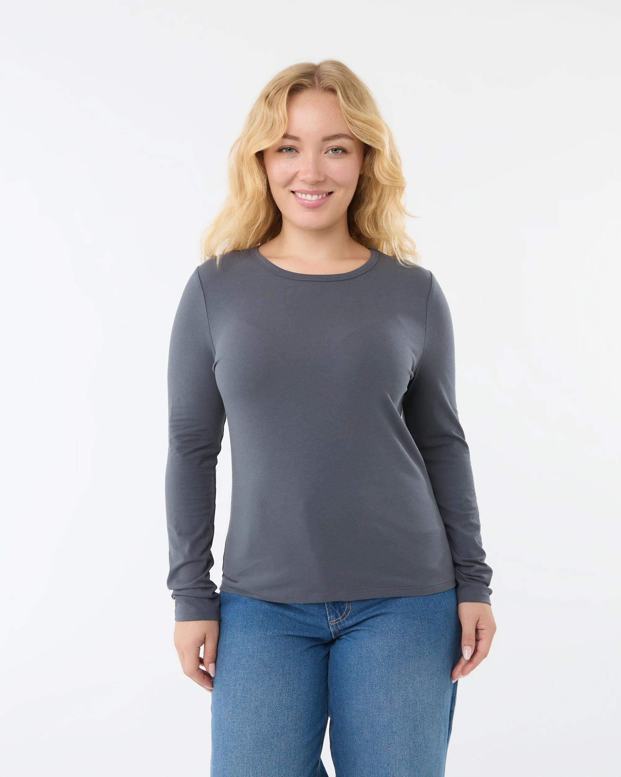 1 Long Sleeve Stretch Crew Neck T-shirt Lead Grey, 1 of 6