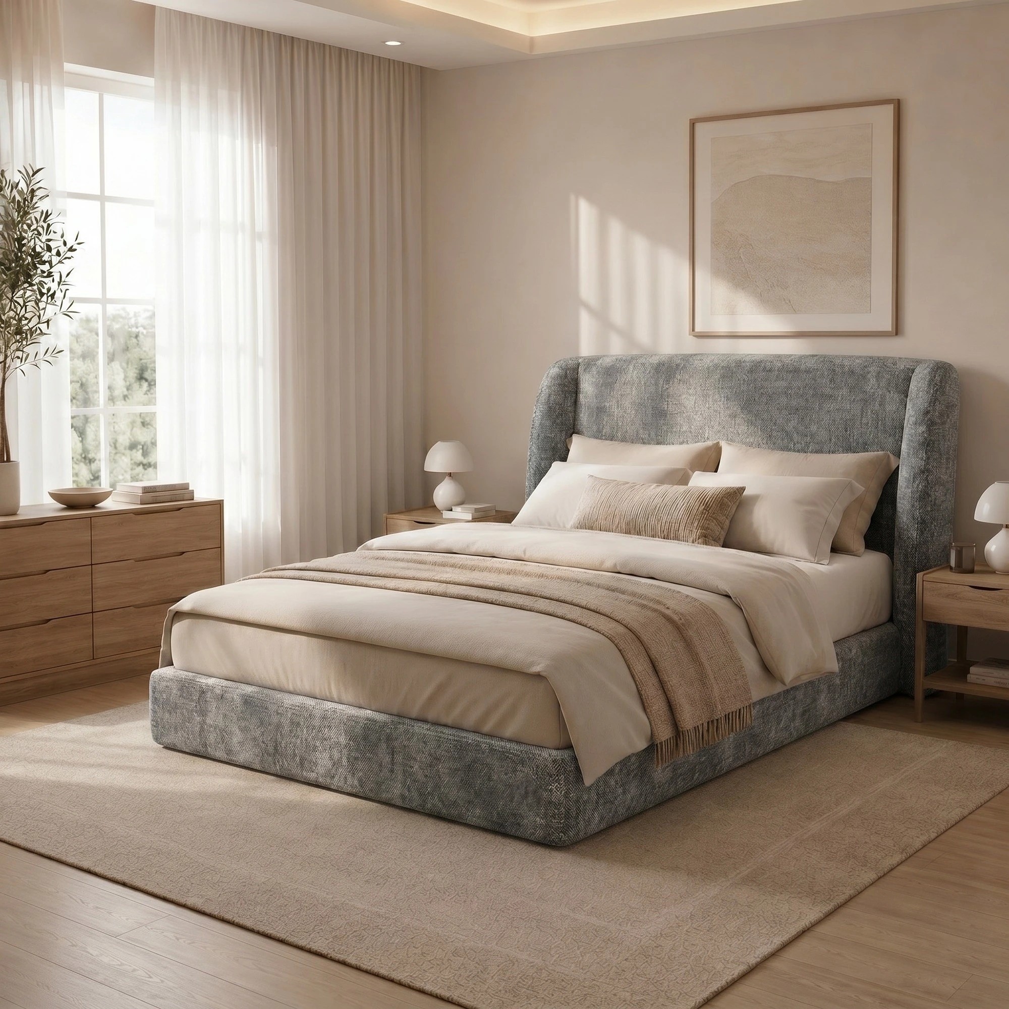 2 Milano Urbana Luxe Tool Free Jacquard Bed Frame - Double - Grey, 2 of 3