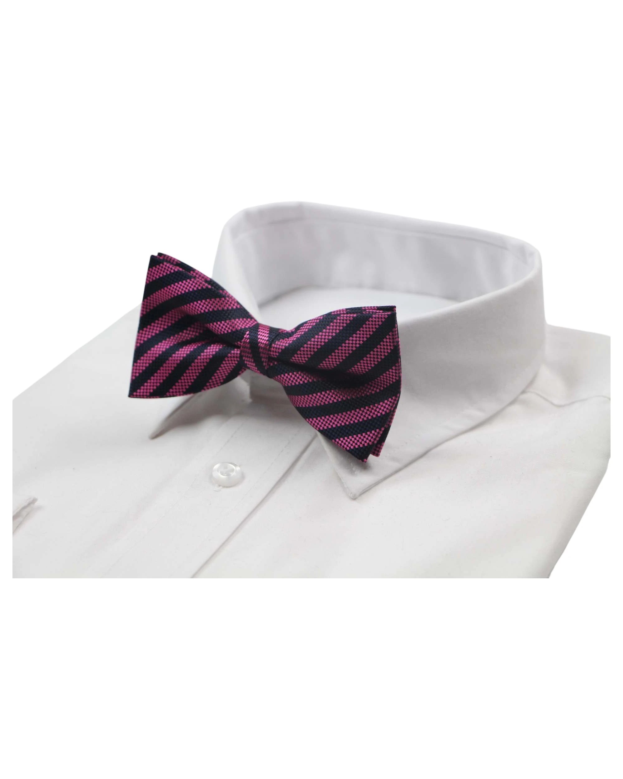 1 Zasel Mens Pink & Navy Stripe Patterned Bow Tie, 1 of 3