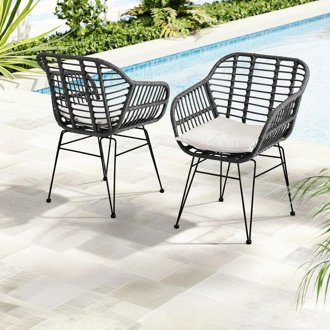 4 Gardeon 3PC Outdoor Furniture Bistro Set Lounge Setting Table Chairs Cushion Patio - Grey, 4 of 5