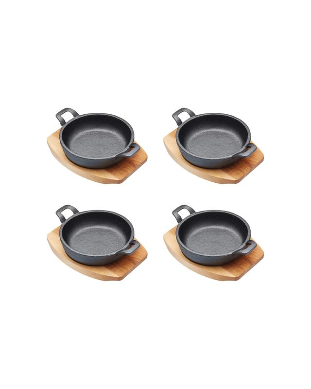 Artesa 4PK Cast Iron Mini Gratin Dish Serving Skillet With Maple Wood Board - M