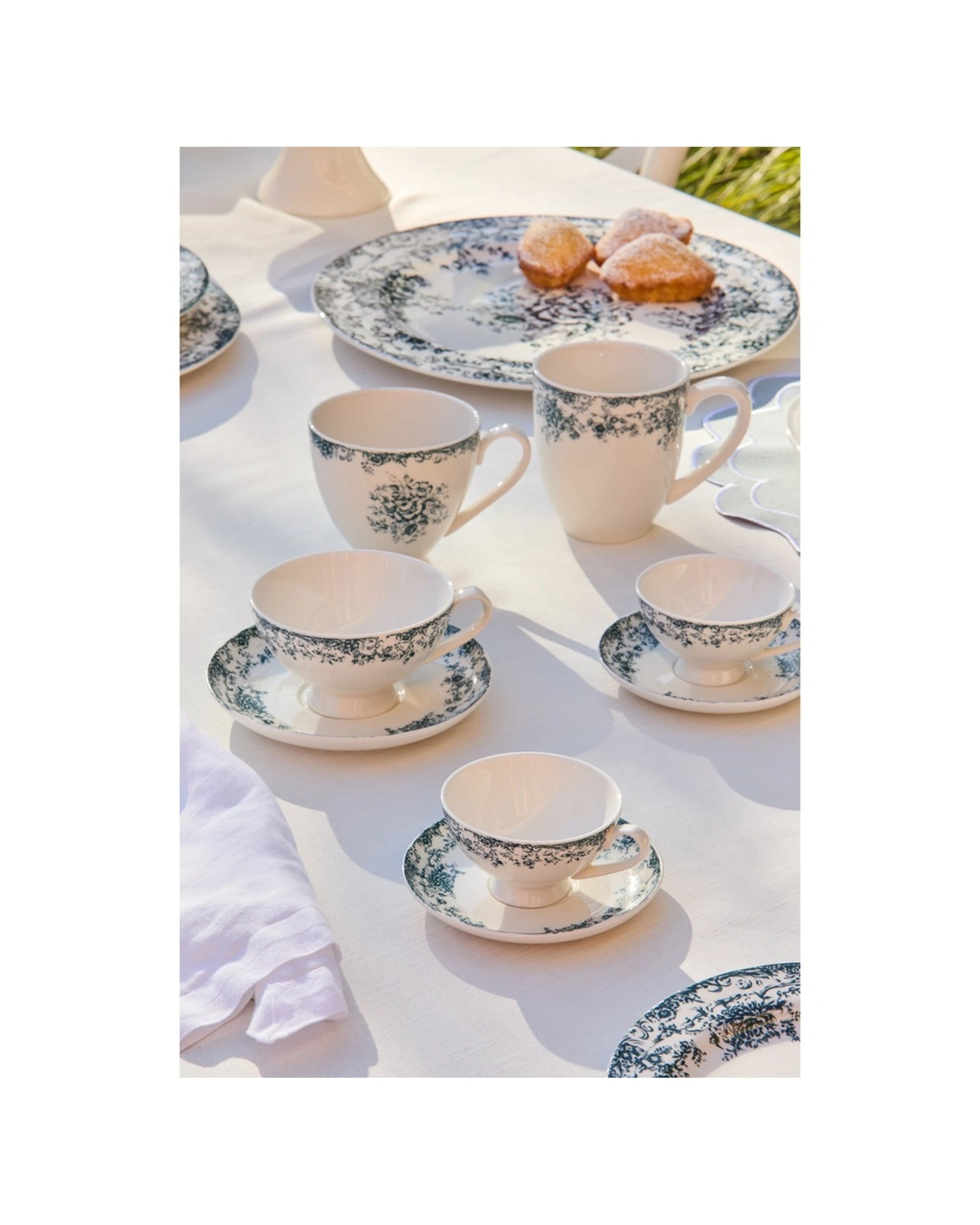 6 Casa Domani Porcelain Kitchen Dining Serveware Rosetta Cup And Saucer 200ml - Blue, 6 of 6