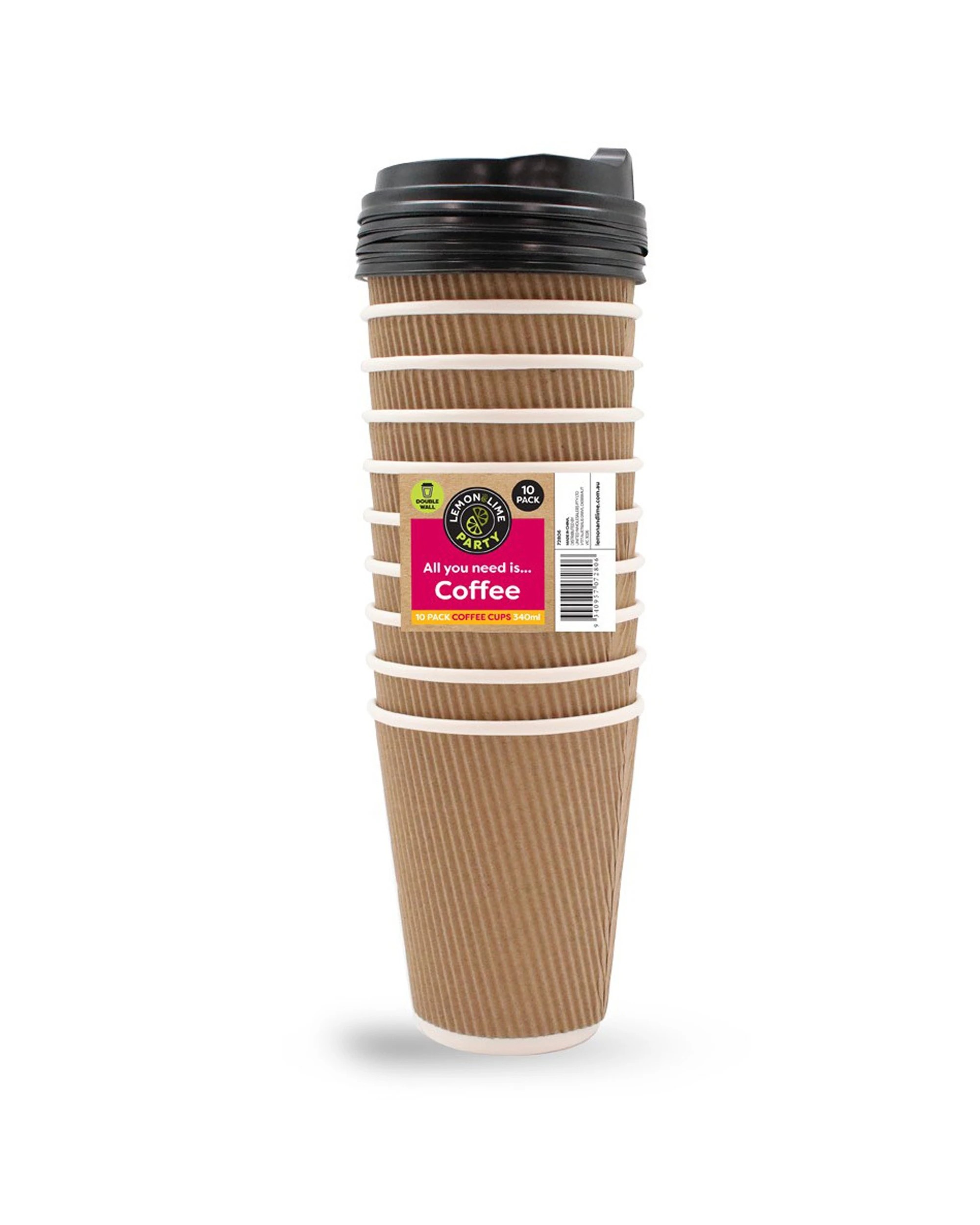1 10pk Lemon & Lime 340ml Double Wall Disposable Coffee Cups Bpa Free - Assorted, 1 of 3