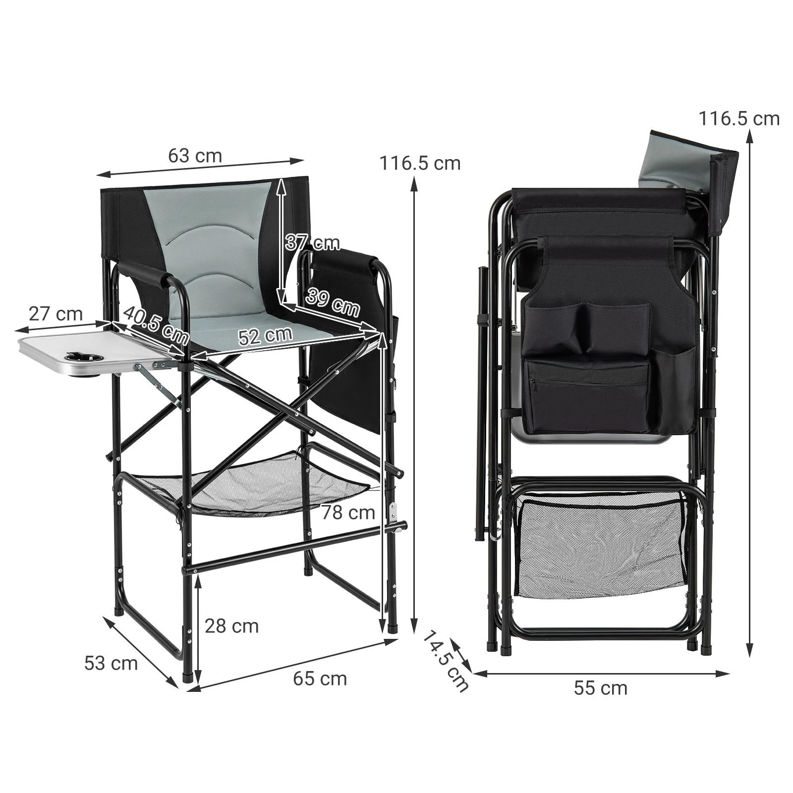 2 Costway Folding Camping Chair Portable Directors Chair Metal & Oxford Fabric Tall Makeup Artist Chair - Grey, 2 of 2