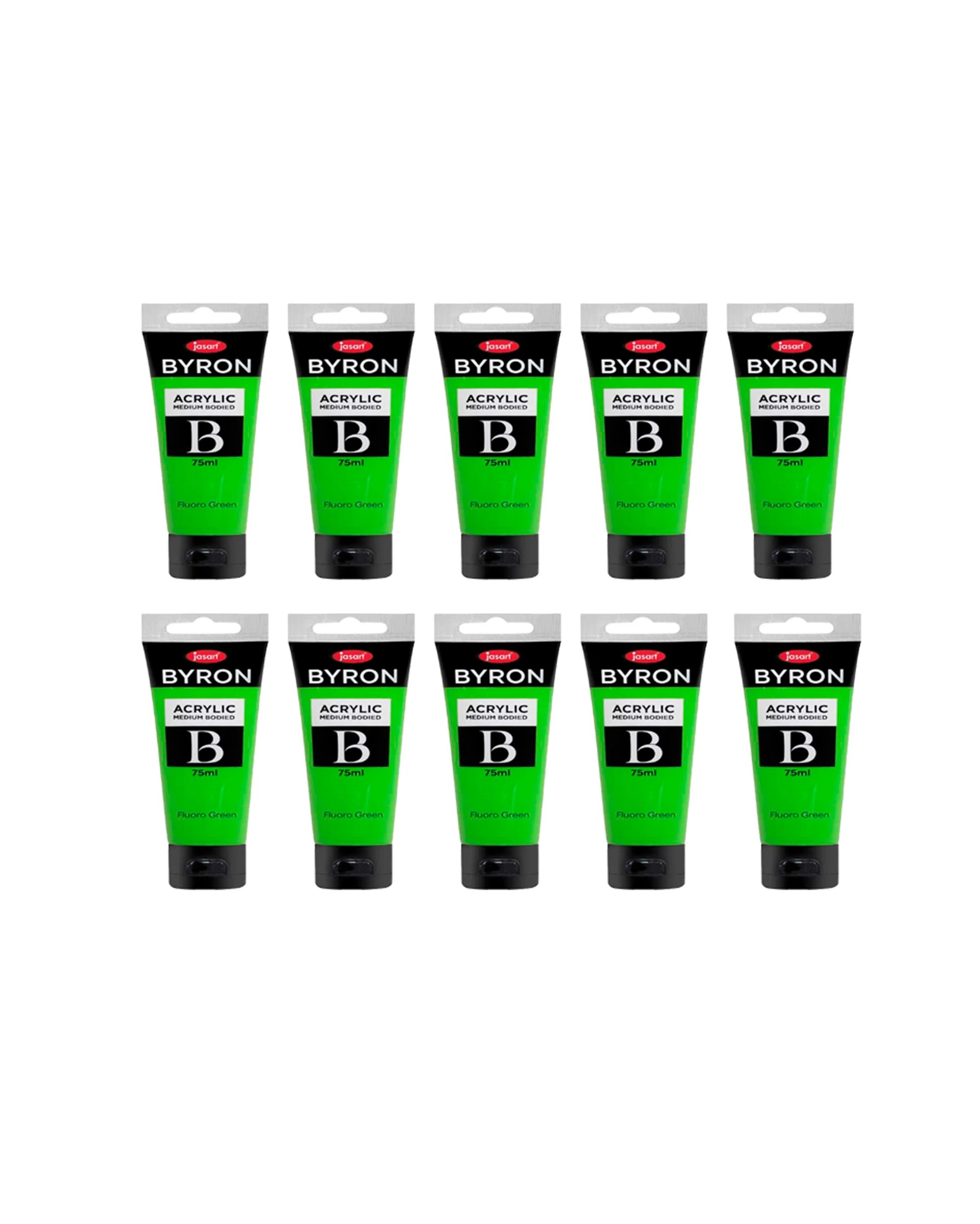 1 Jasart 10PK Byron Acrylic Paint Tube Art Craft Medium Bodied Non Toxic 75ml Fluoro - Green, 1 of 2
