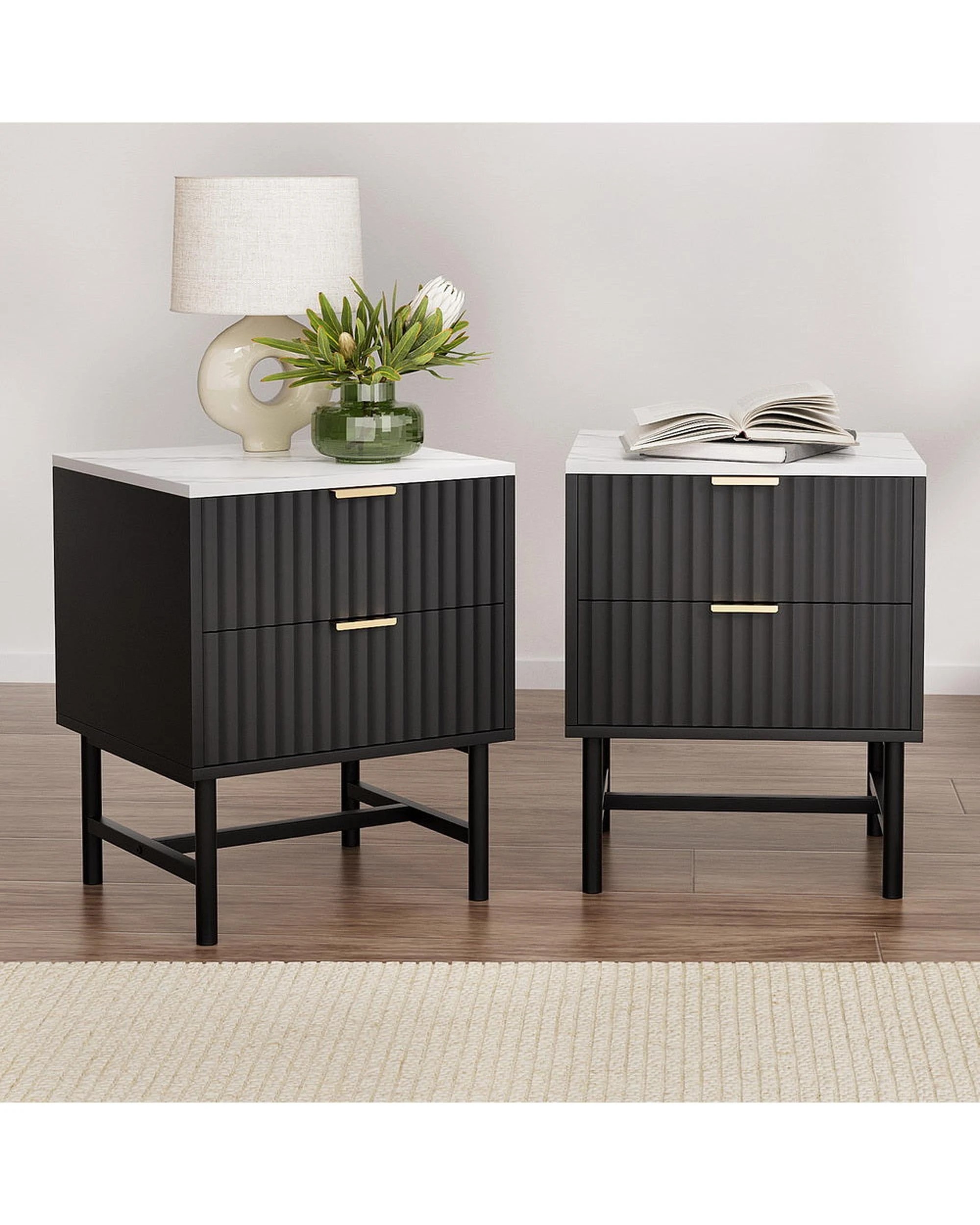 7 Artiss 2x Bedside Table 2 Drawers - - Black, 7 of 7