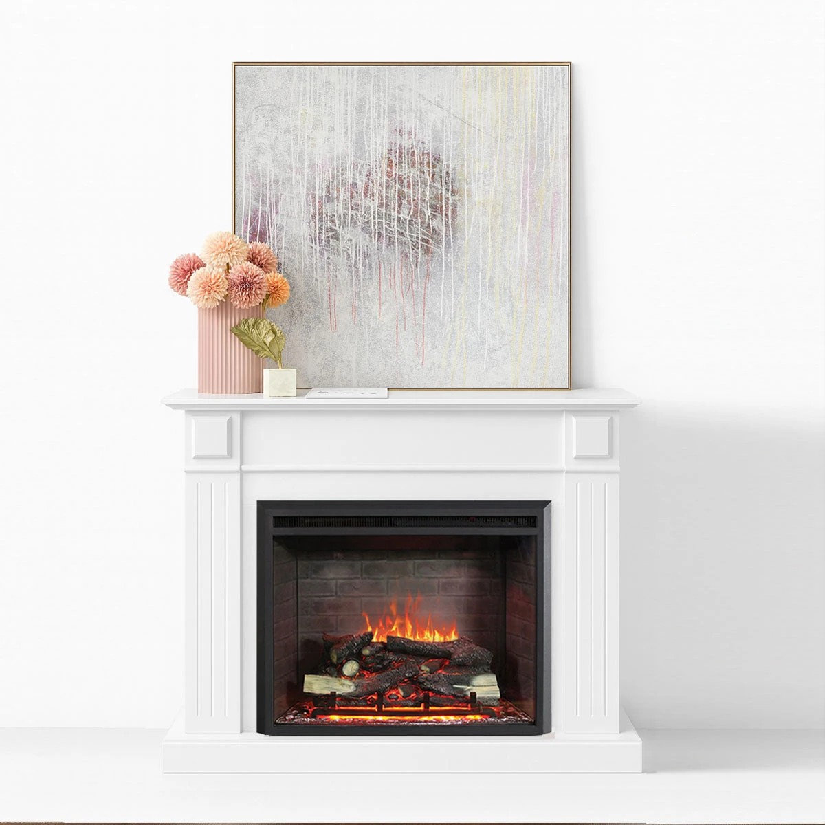 2 Moda Living Berwick Electric Fireplace Heater White Mantel Suite with Primo Insert - White, 2 of 9