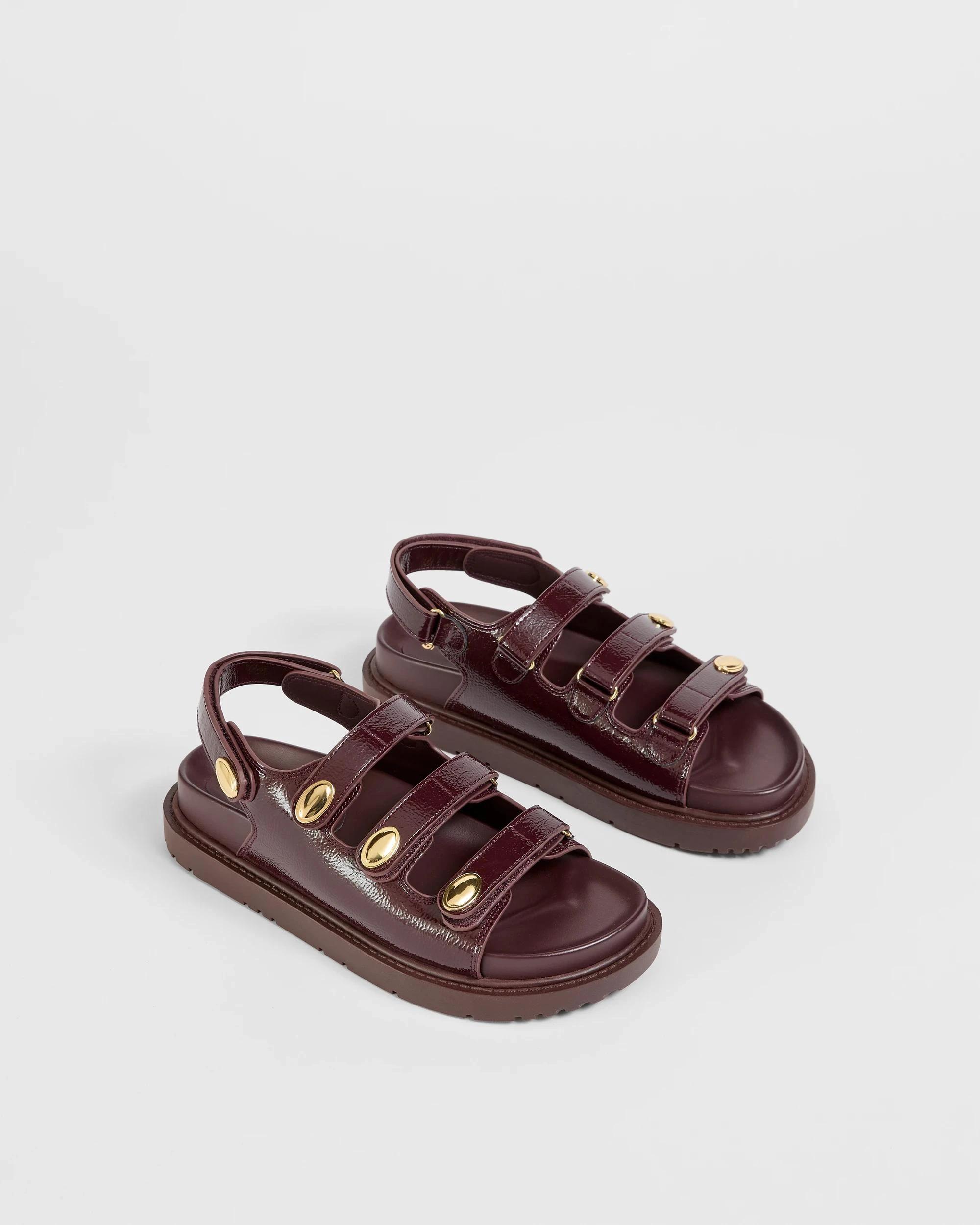 2 Target Woman Triple Strap Footbed Sandal - Katty BURGUNDY CRINKLE, 2 of 3