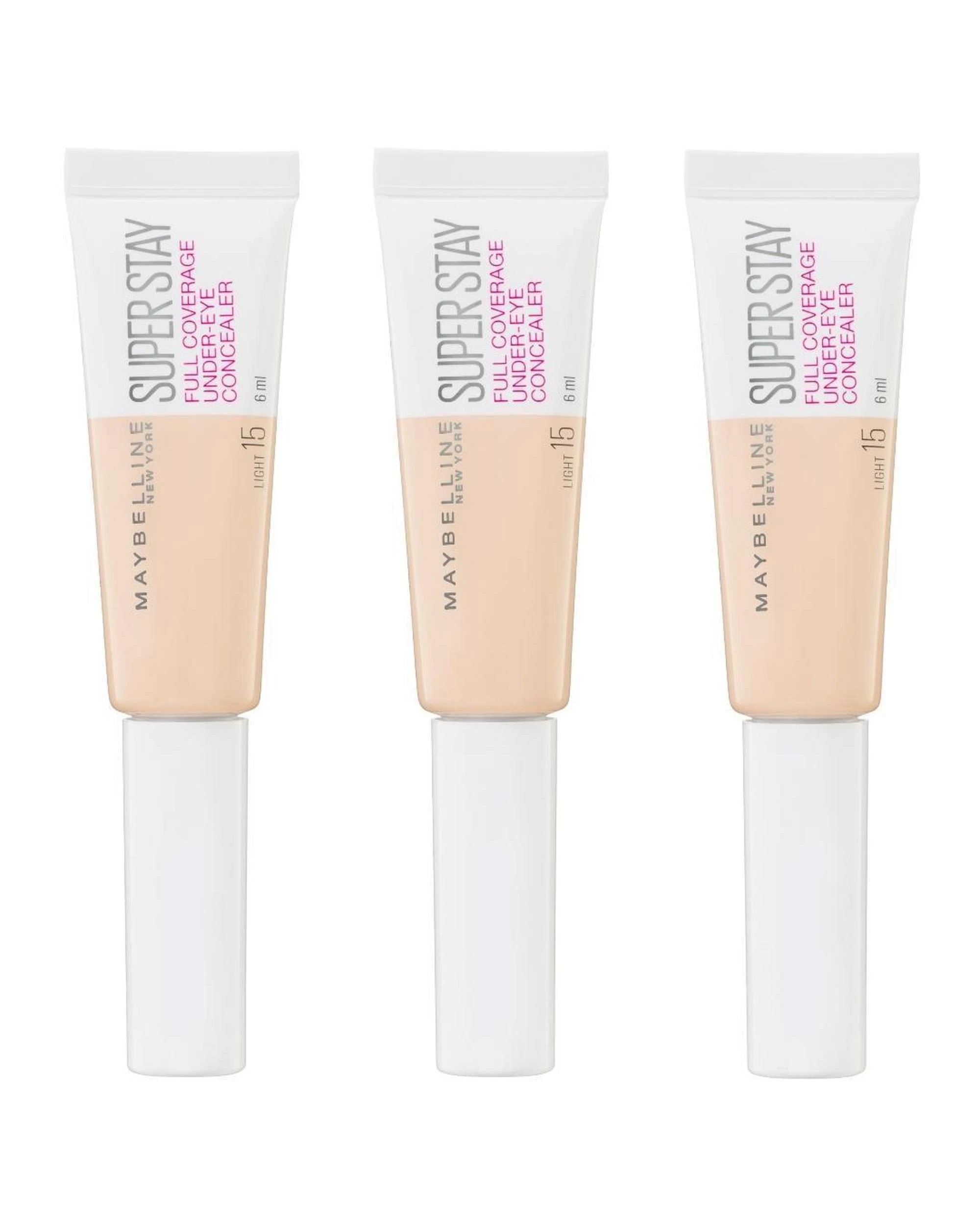 1 3 x Maybelline SuperStay Full Coverage Under Eye Concealer 6mL - 15 Light - Beige, 1 of 3