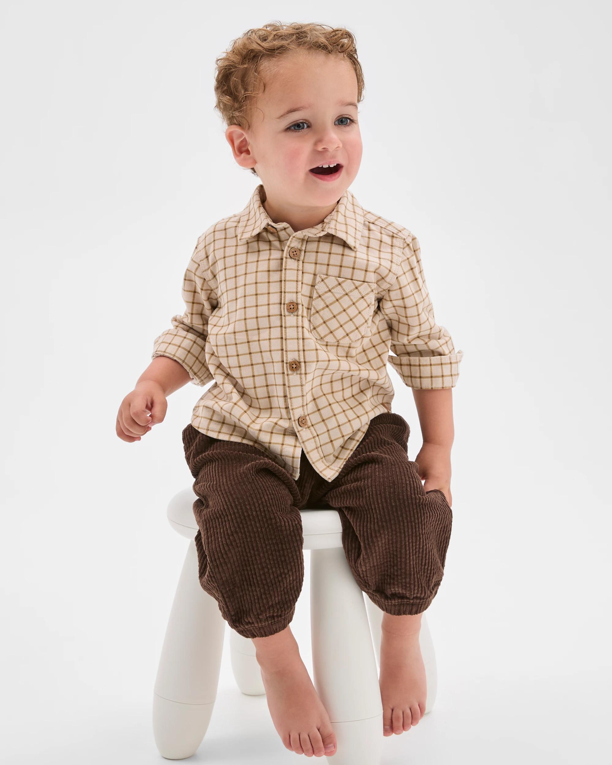 2 Target Baby Long Sleeve Corduroy Shirt BROWN CHECK, 2 of 4