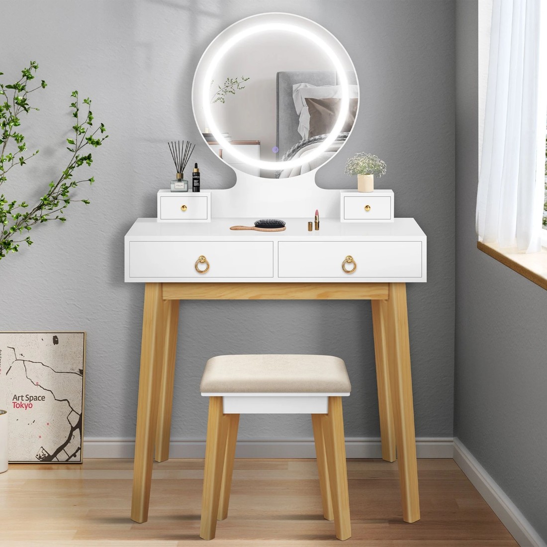 8 Alfordson Dressing Table Stool Set Makeup Mirror Vanity Desk LED Light - White, 8 of 10