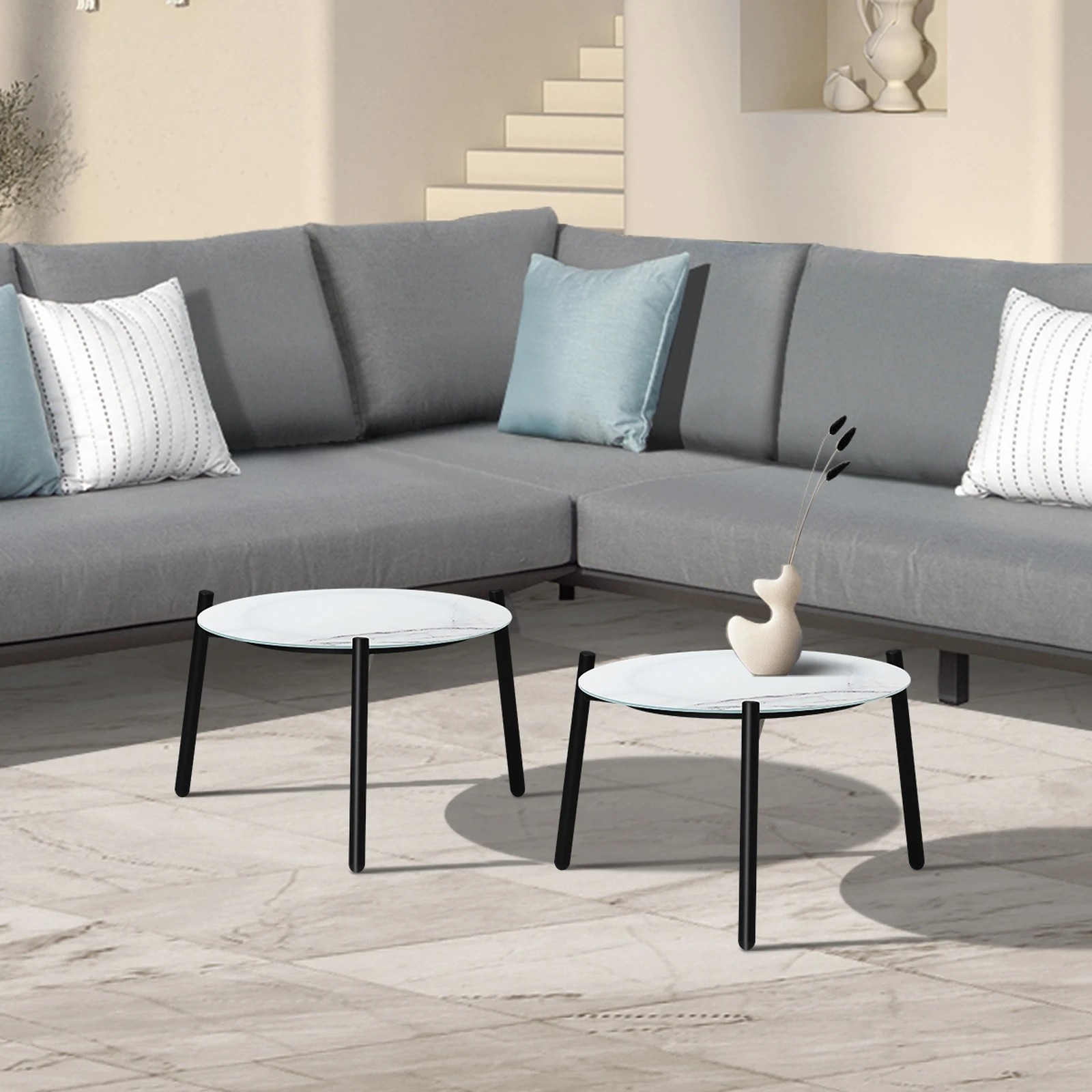 3 Livsip Coffee Side Marble Table Outdoor Patio Furniture Garden 50cm Round Desk
 - Multi, 3 of 10