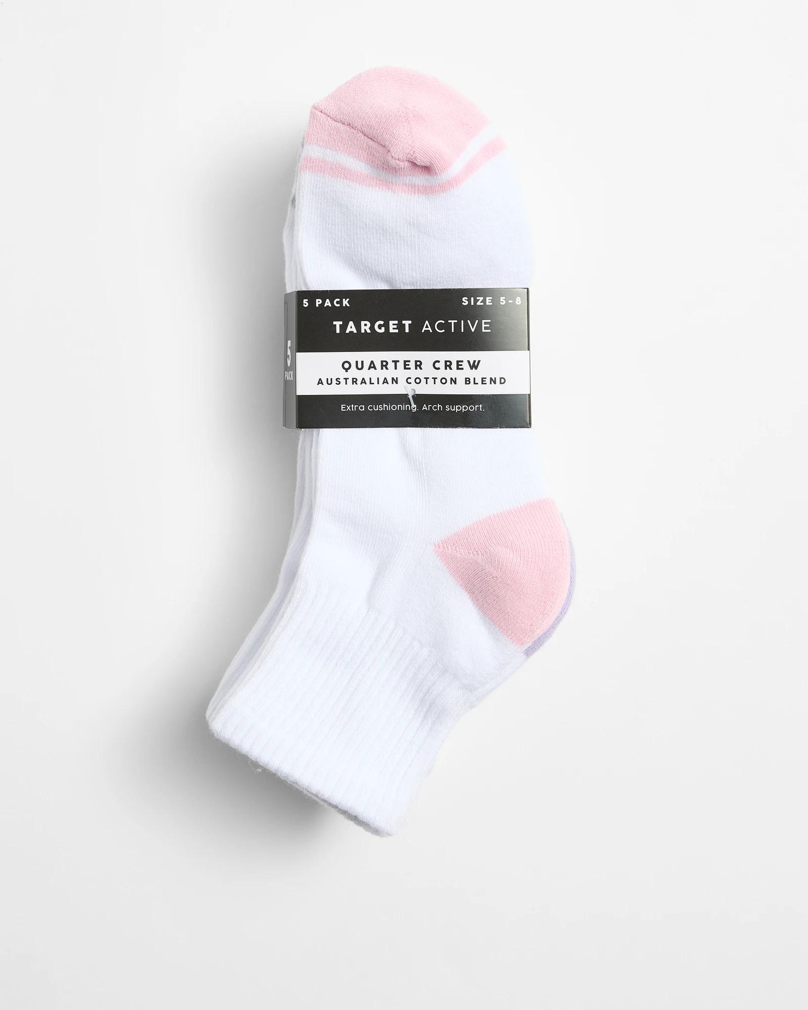 3 Target Active Australian Cotton Blend 5 Pack Quarter Crew Socks WHITE, 3 of 3