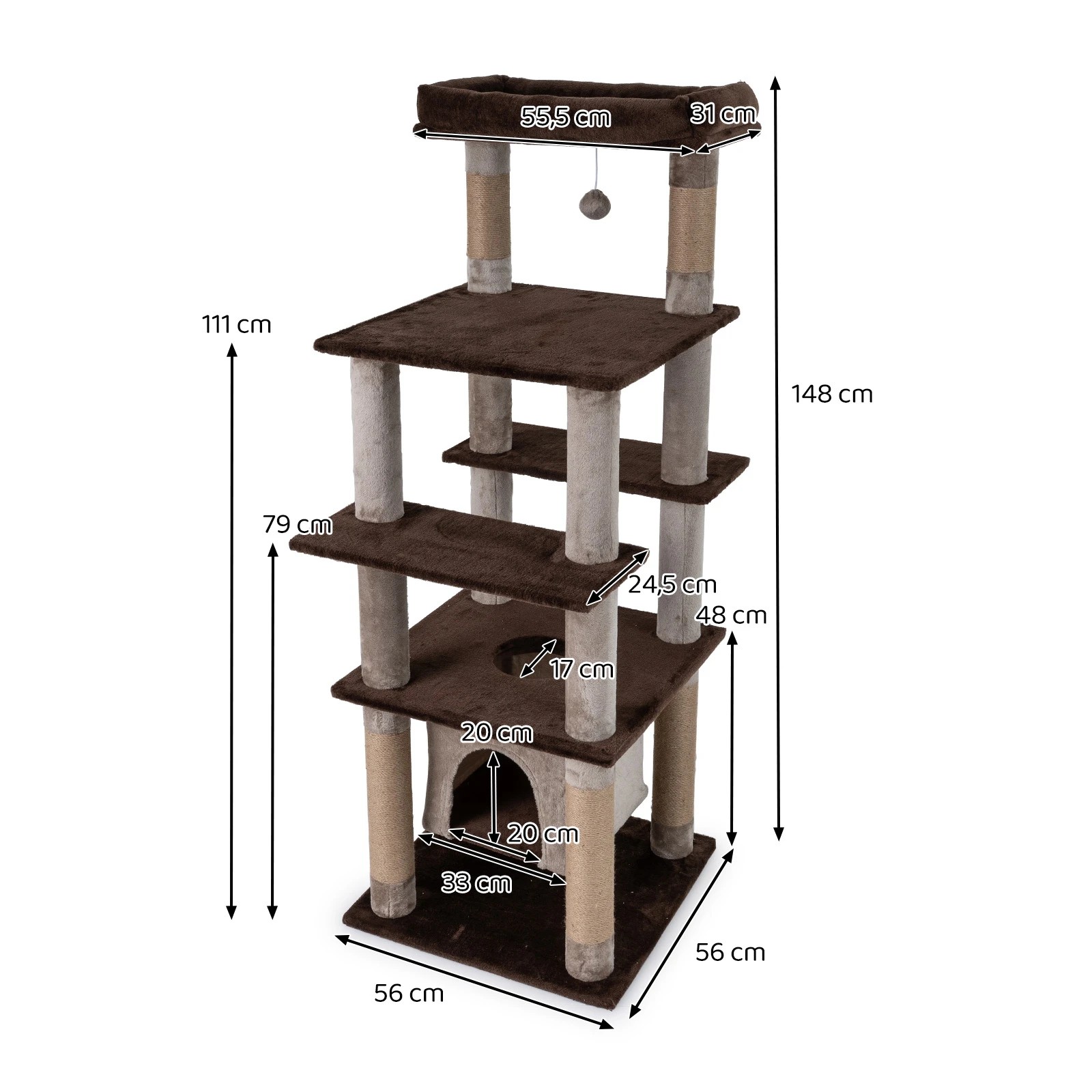 2 Costway 148cm Cat Tree w/Swaying Aerial Condo Indoor Cat Tower, 2 of 7
