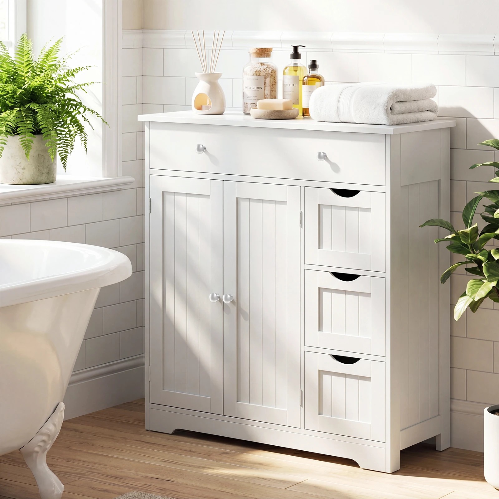 5 Costway Bathroom Floor Cabinet w/4 Drawers Freestanding Storage Organizer - White, 5 of 7