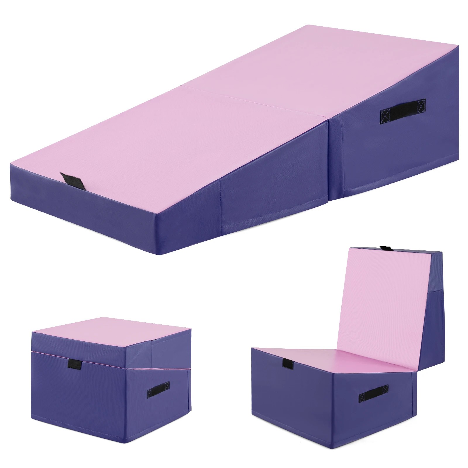 1 Costway Gymnastics Tumbling Mat Folding Incline Yoga Mat Wedge Exercise Mat PVC Leather - Pink, 1 of 1