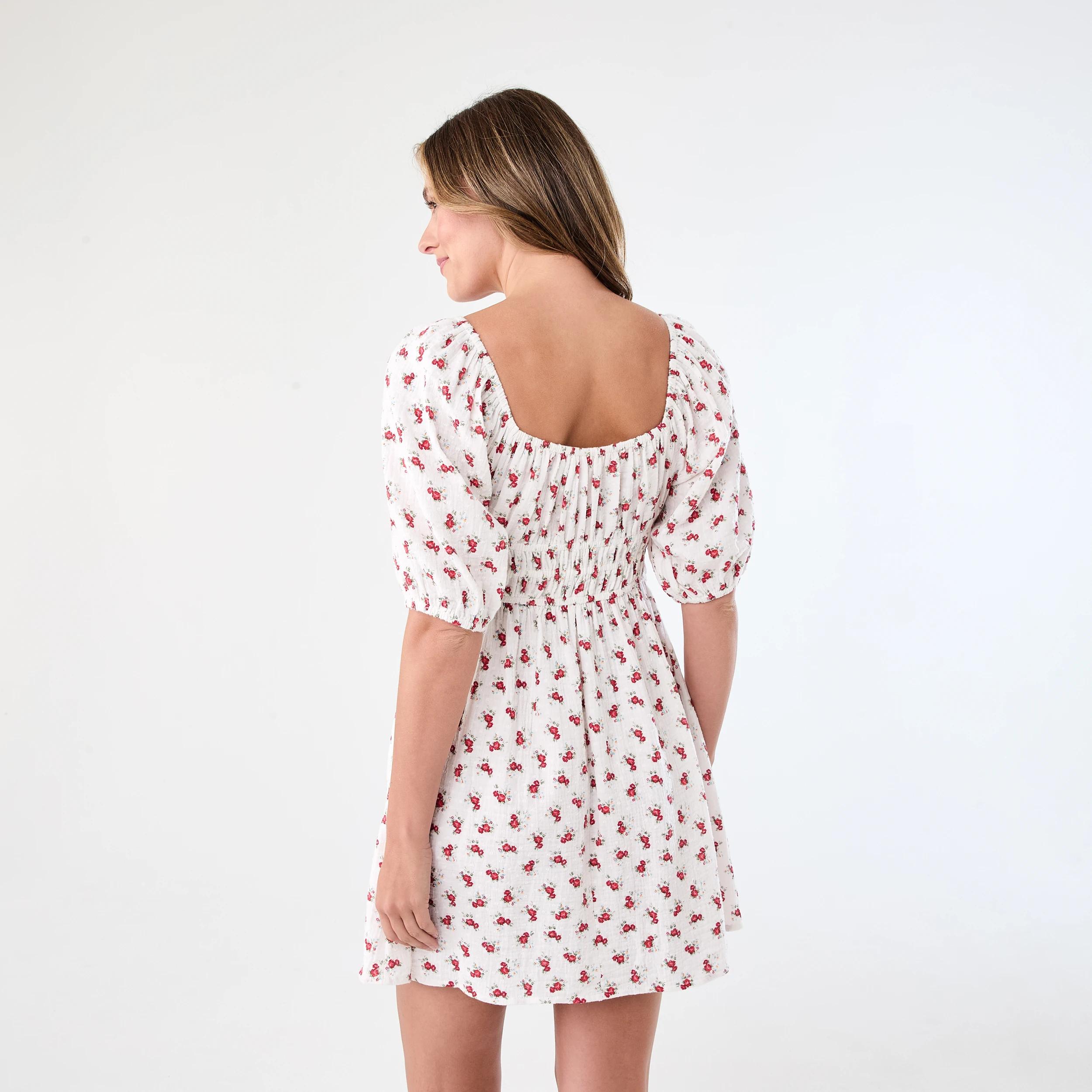 3 Short Puff Sleeve Mini Dress Rose Ditsy, 3 of 9
