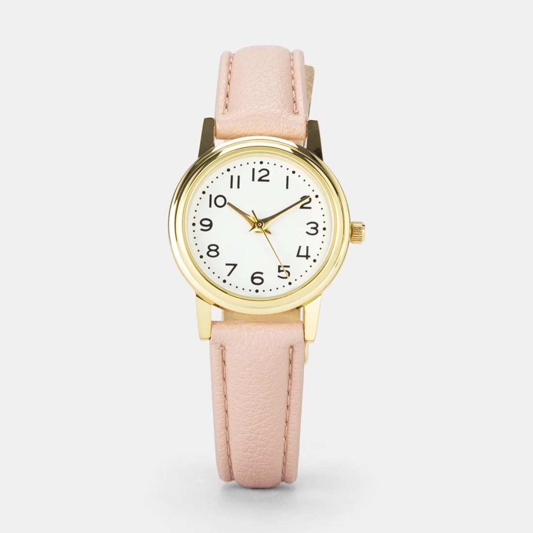 1 Womens Analogue Watch with Gold Case & Peach Strap, 1 of 6
