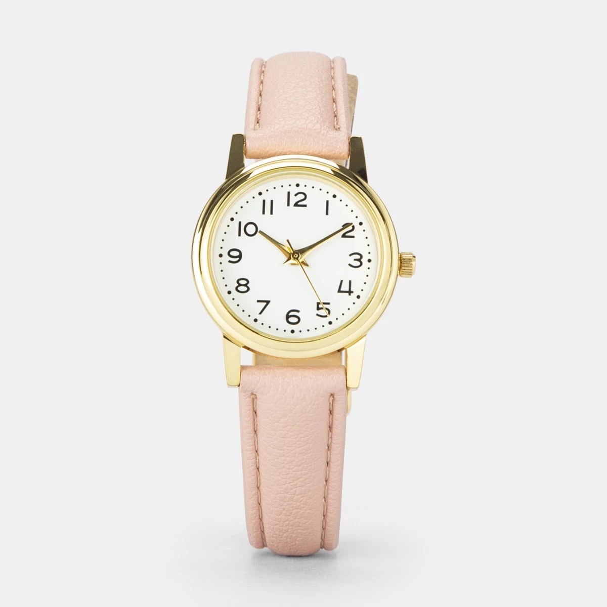 1 Womens Analogue Watch with Gold Case & Peach Strap, 1 of 6