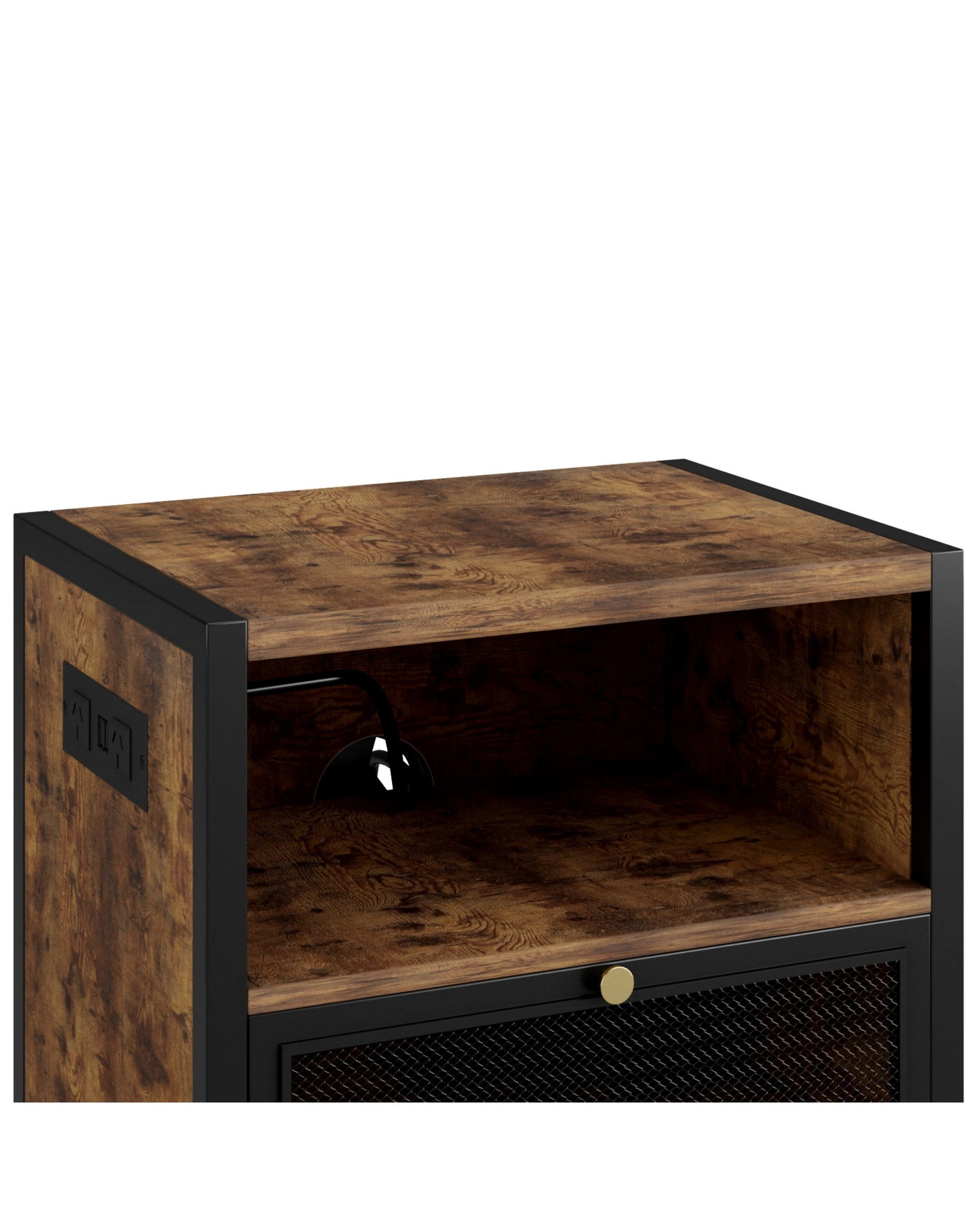 9 Advwin Bedside Table with Charging Station Metal Mesh Drawer Nightstand Side Table - Brown, 9 of 9