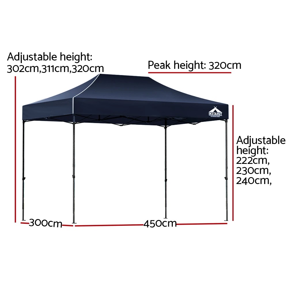 2 Instahut Gazebo Pop Up 3x4.5m w/Base Podx4 Marquee Folding Outdoor Wedding Camping Tent Shade - White, 2 of 6