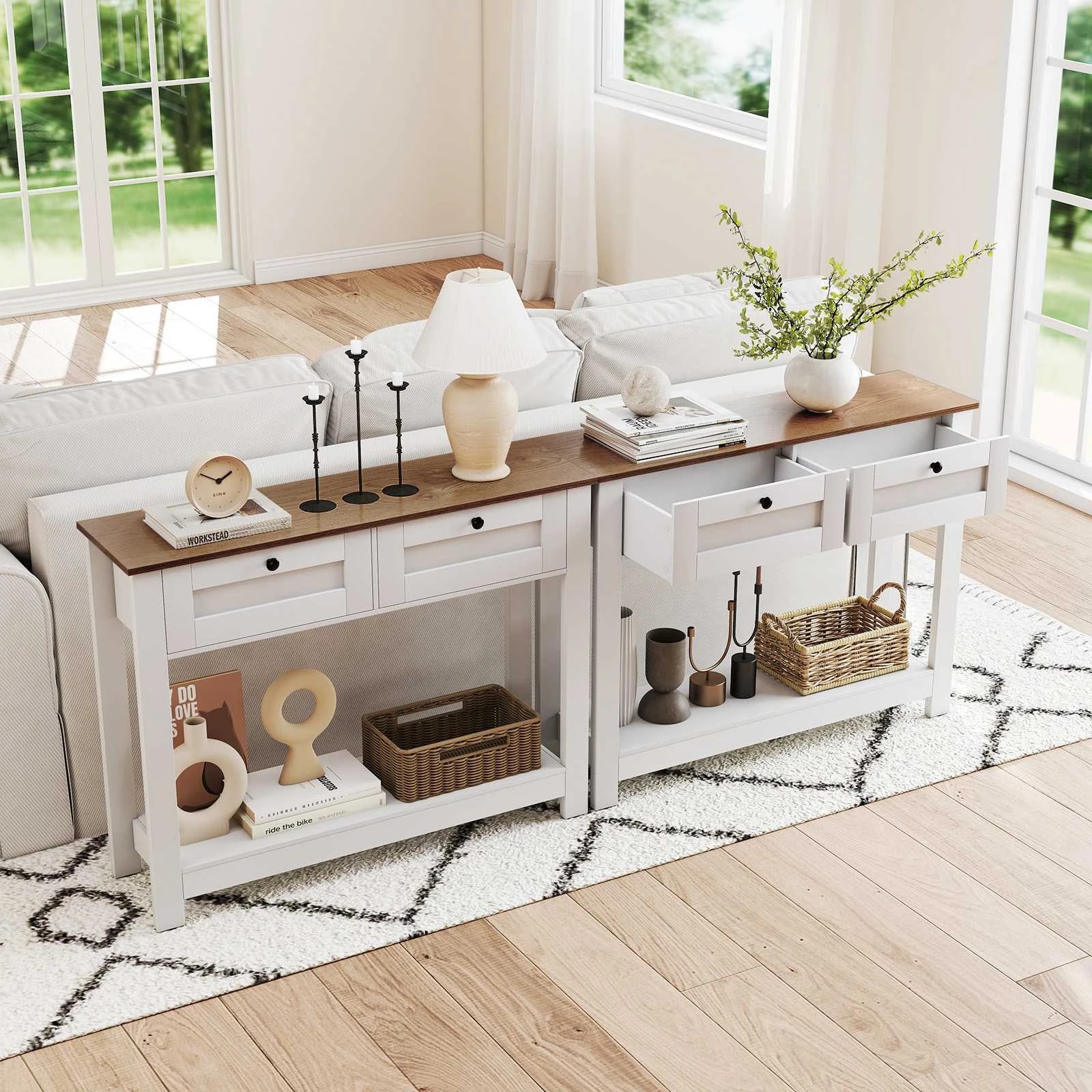 8 Costway Farmhouse Console Table w/2 Drawers Entryway Side Table, 8 of 10