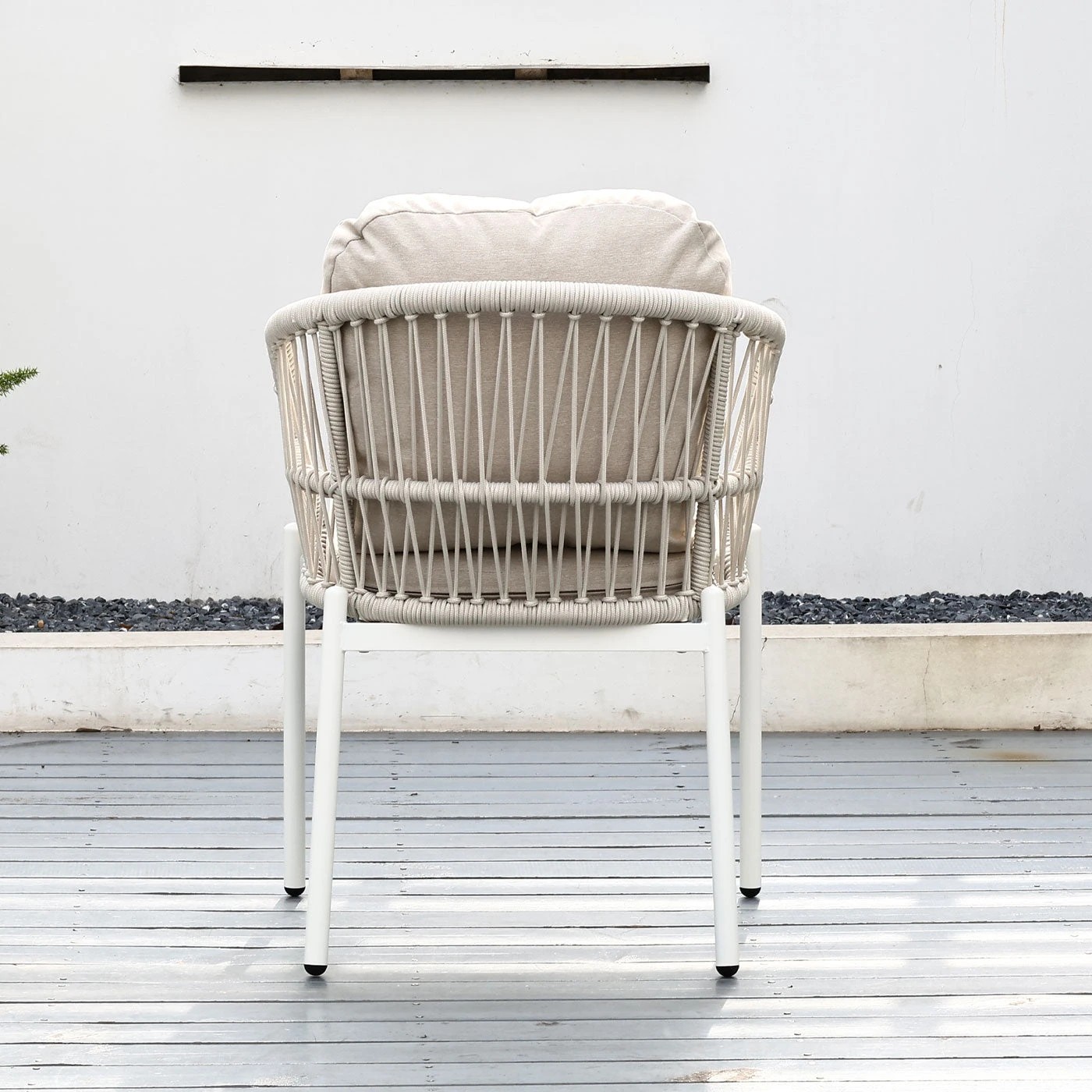 8 Moda Living Bali White Aluminium Outdoor Dining Chairs with Arms - Beige Rope and Cushion (Set of 4) - White, 8 of 10