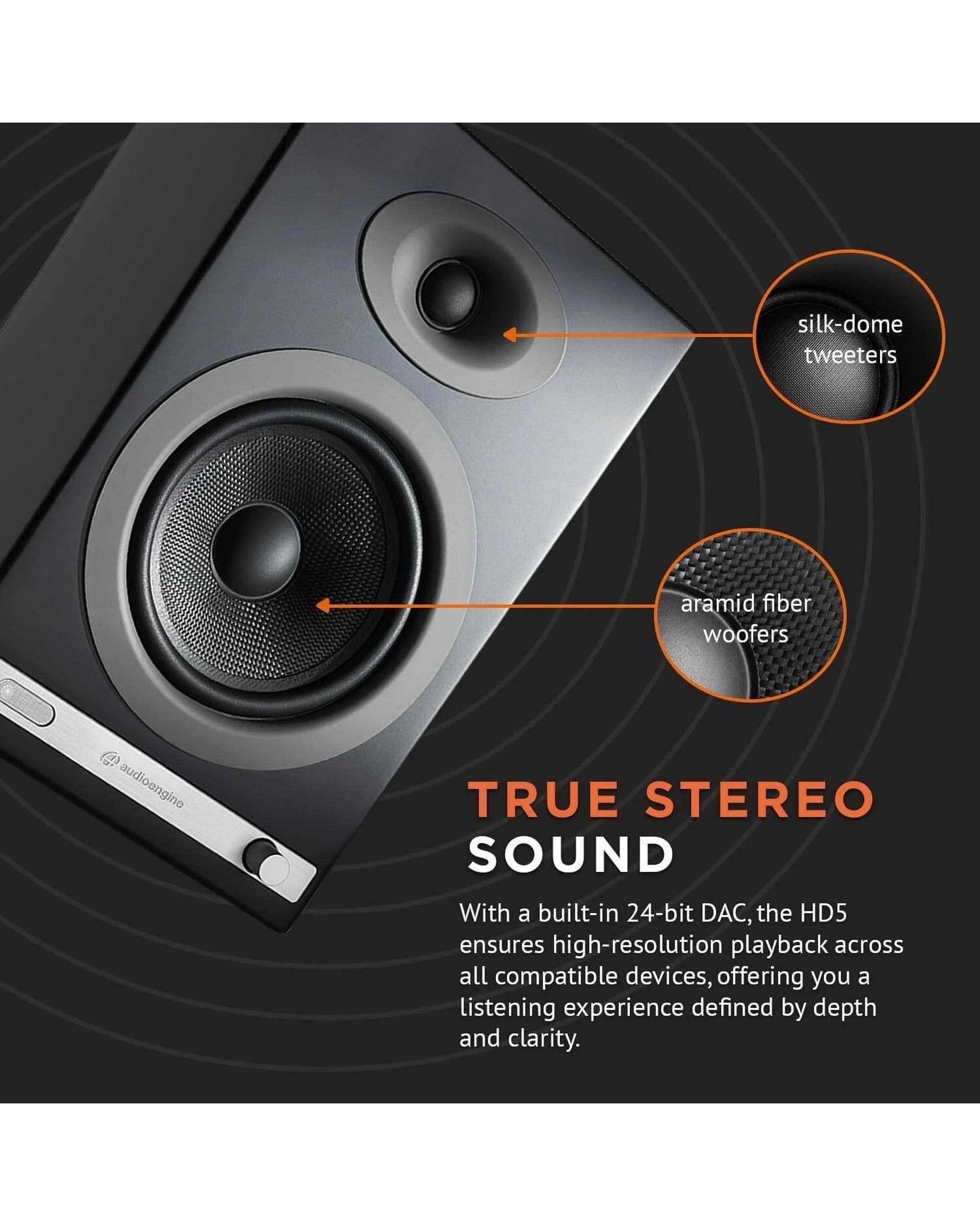 6 Audioengine HD5 Wireless Speaker System-Black, 6 of 6
