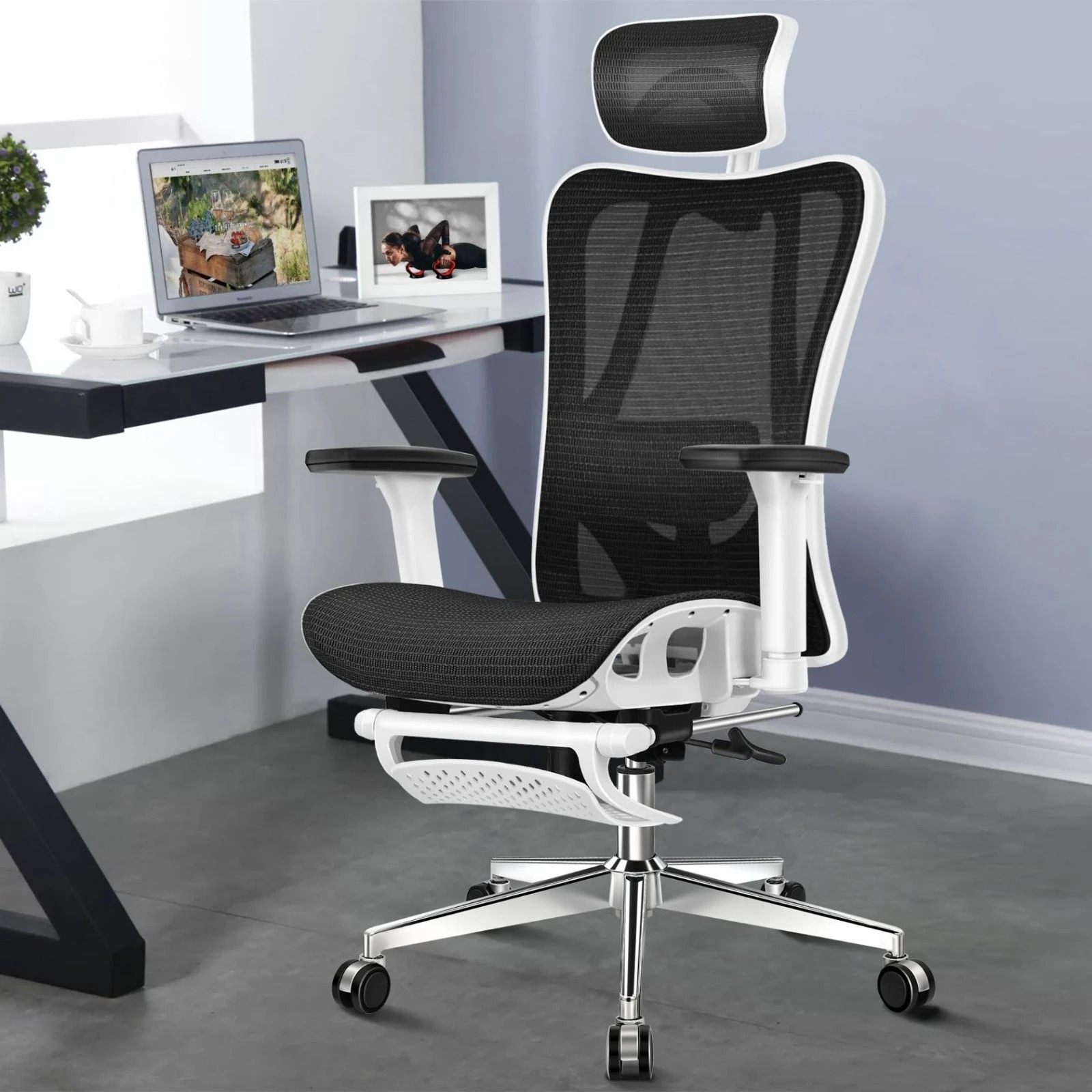 4 Alfordson Ergonomic Office Chair Mesh Executive Seat Work Computer Gaming - White Black, 4 of 10