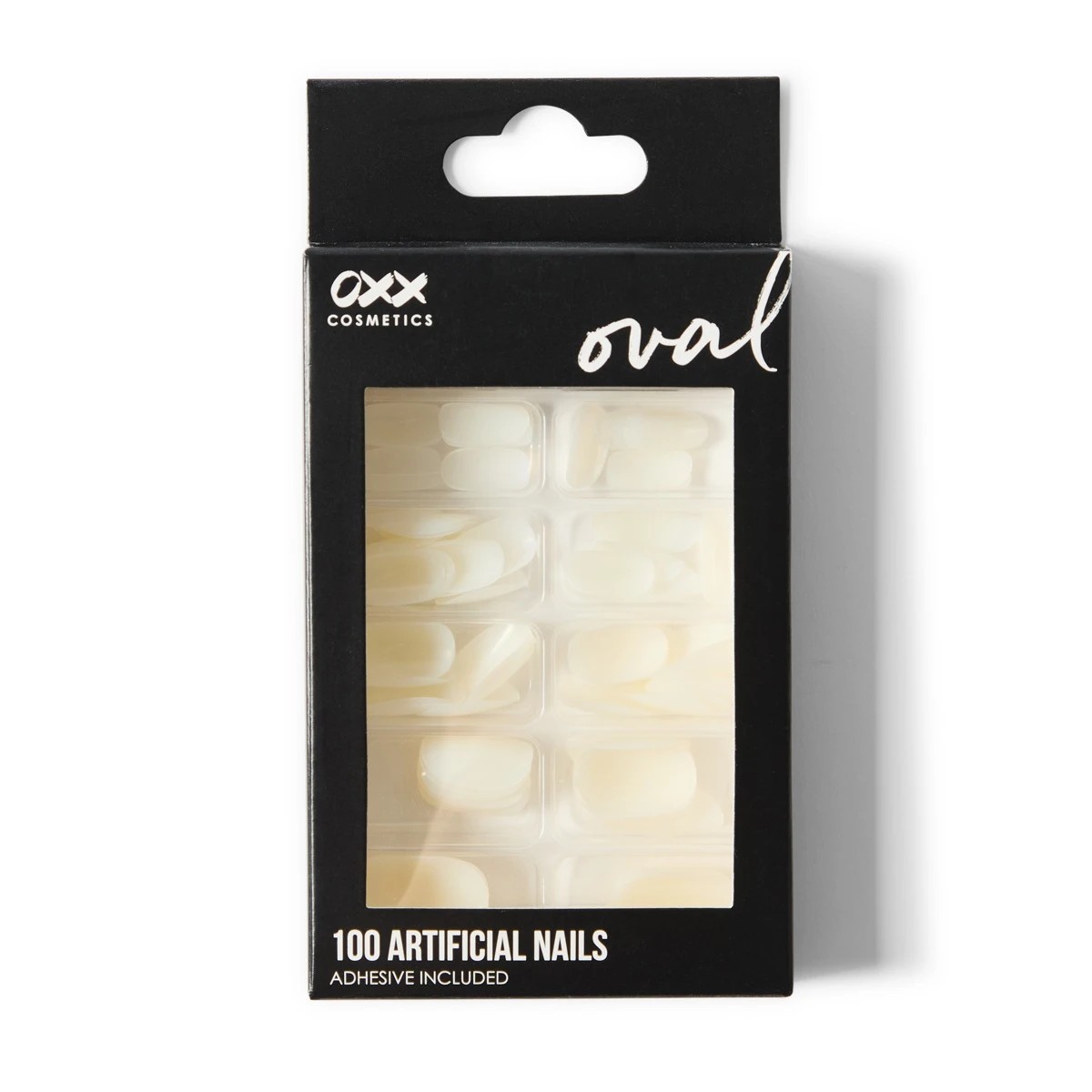 1 OXX Cosmetics 100 Pack Artificial Nails with Adhesive - Oval Shape, Clear, 1 of 5