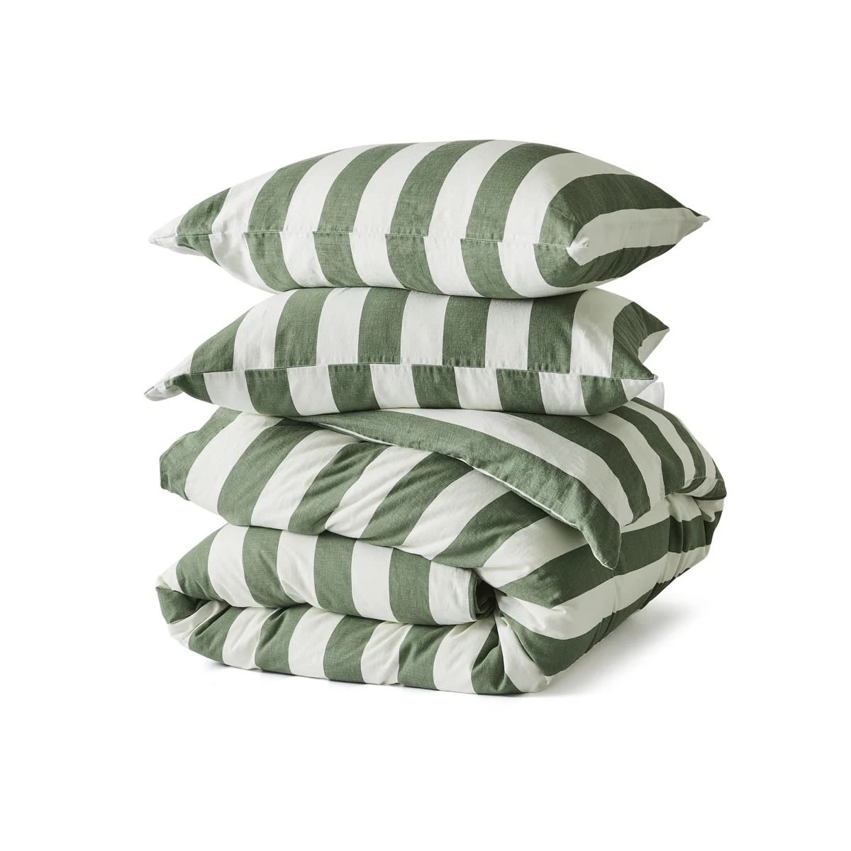 7 Stripe Linen Cotton Quilt Cover Set - Queen Bed, Forest, 7 of 7