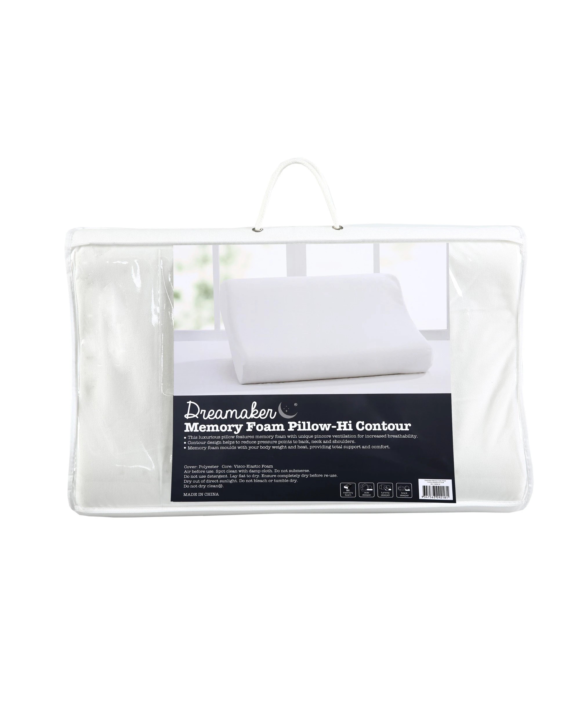 3 Dreamaker Contoured Pincore Memory Foam Pillow 60x40cm - White, 3 of 3