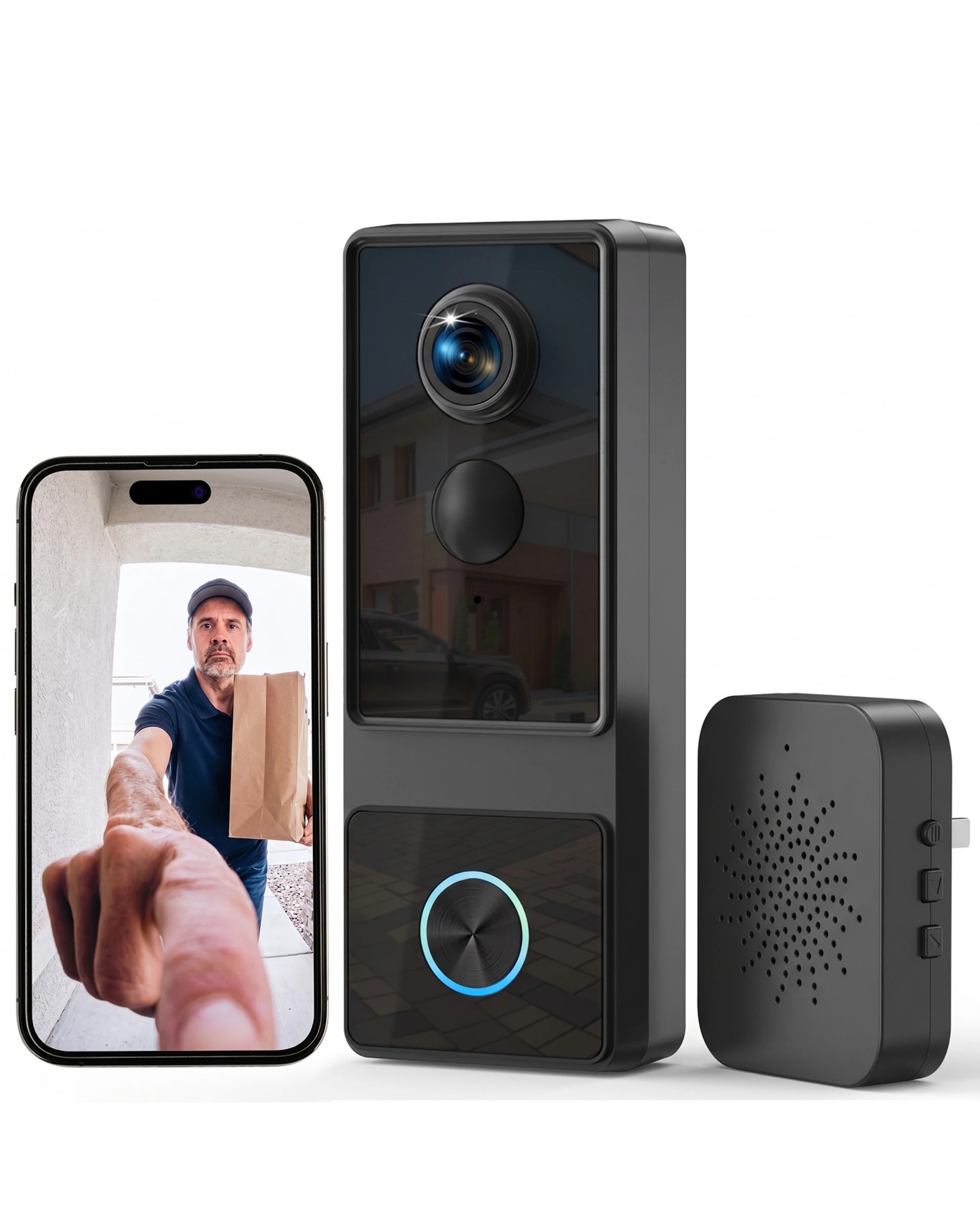 1 Advwin Wireless Video Doorbell Camera with Chime, Smart Human Detection - Black, 1 of 6