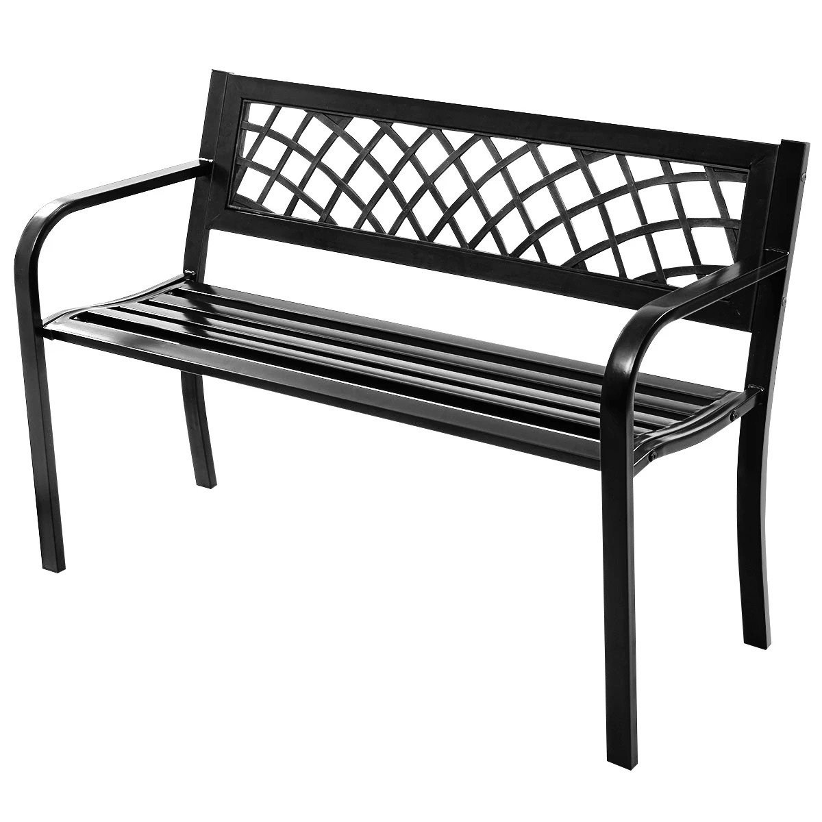 1 Costway Patio Bench Loveseat Weatherproof Garden Bench 3 Seater Steel Outdoor Furniture - Black, 1 of 1