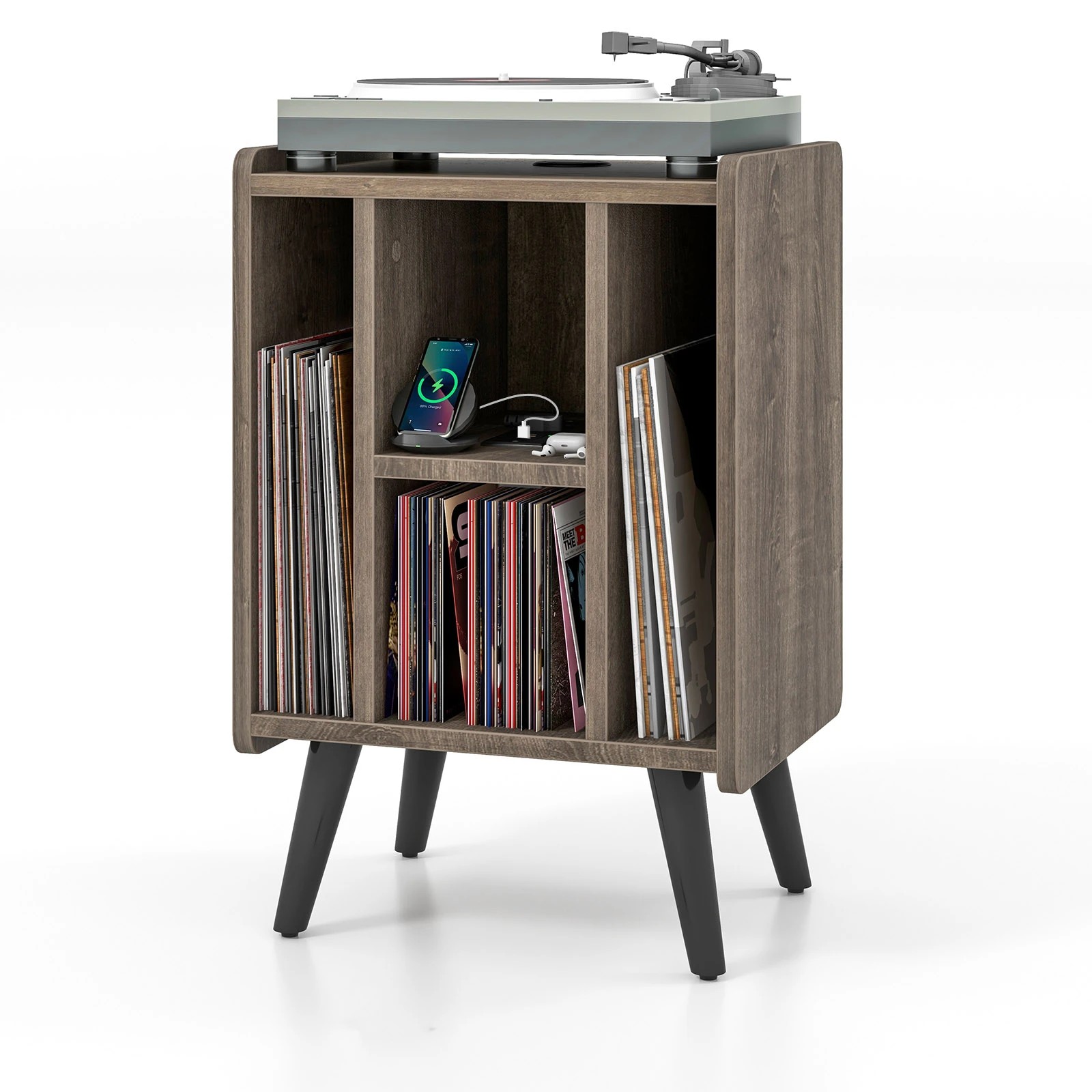 6 Costway Industrial Record Player Stand w/Power Outlet Turntable Stand for Vinyl, 6 of 6