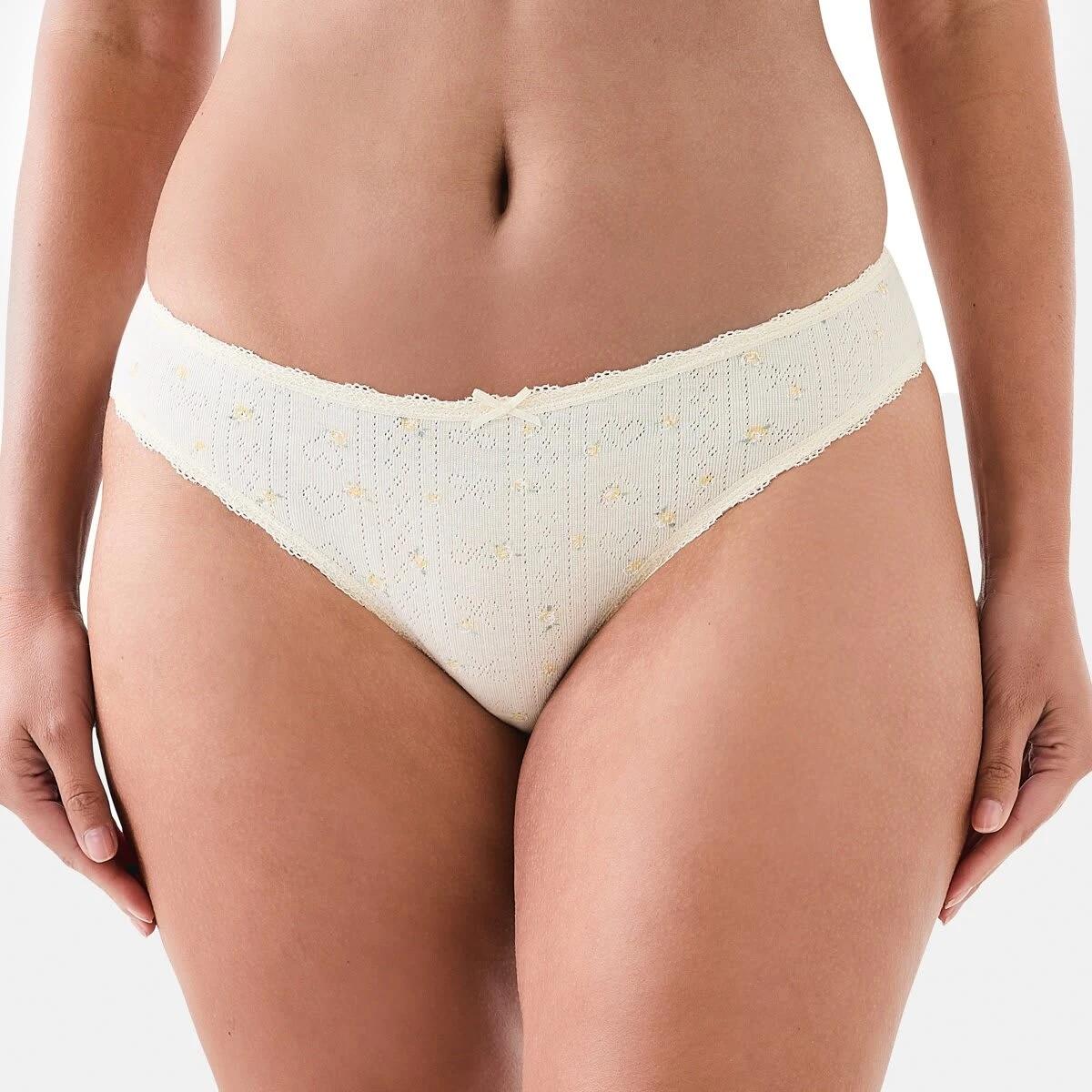 4 3 Pack Pointelle Cheeky Bikini Briefs Yellw Flrl, 4 of 8