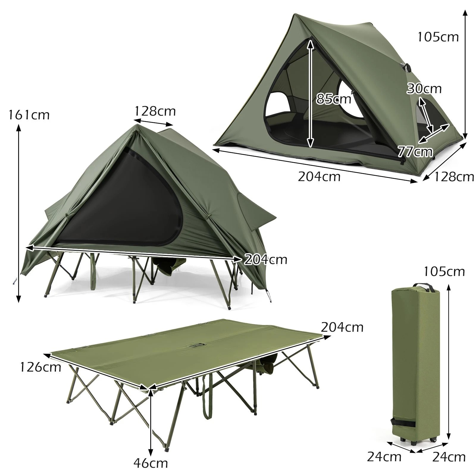 4 Costway 2-Person Triangle Camping Bed Stretcher Portable Hiking Tent Outdoor Picnic Fishing - Green, 4 of 4