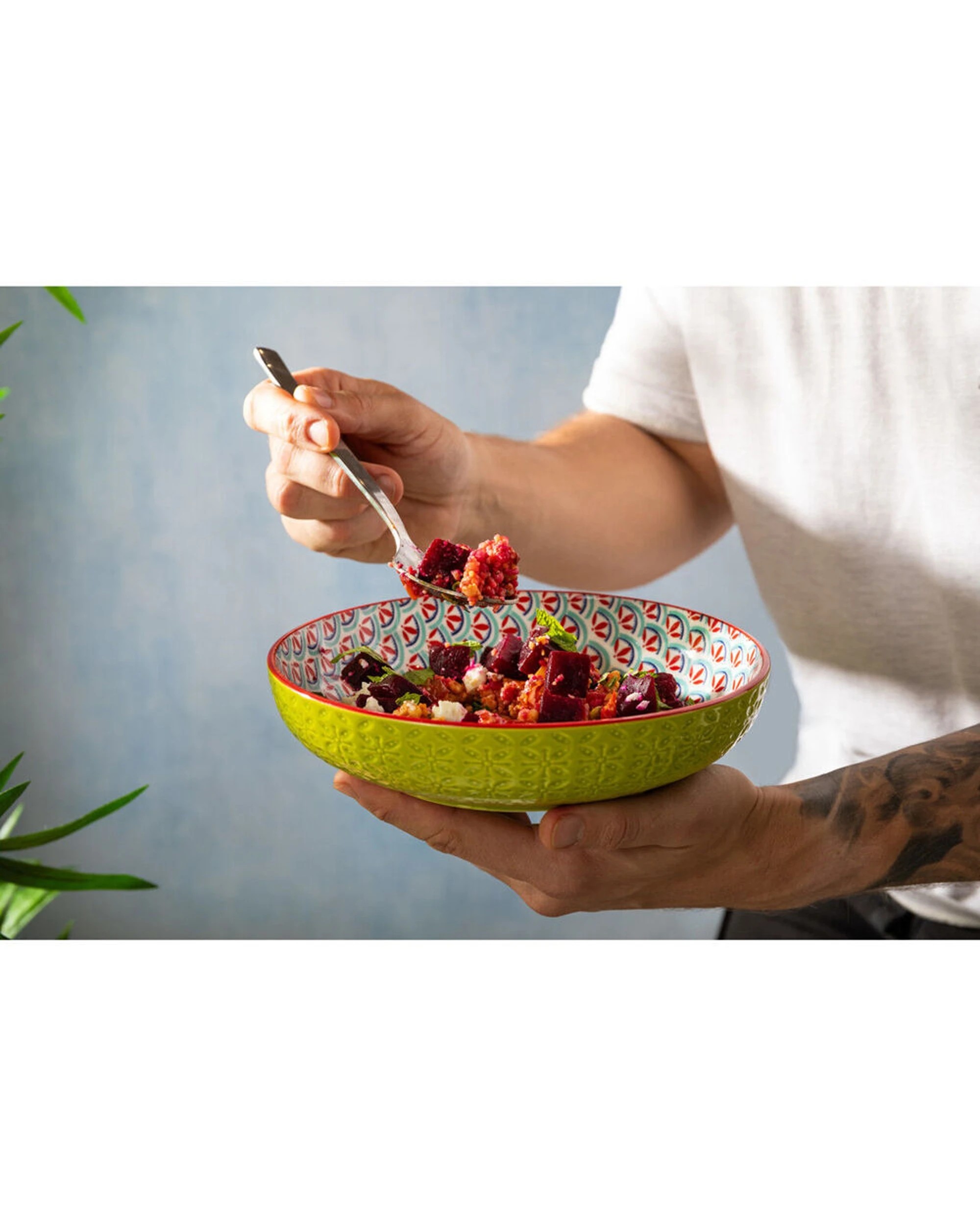 6 Mikasa 4PK Geometric Line Ceramic Bowl Round Dinnerware Stoneware 21cm - Green, 6 of 8