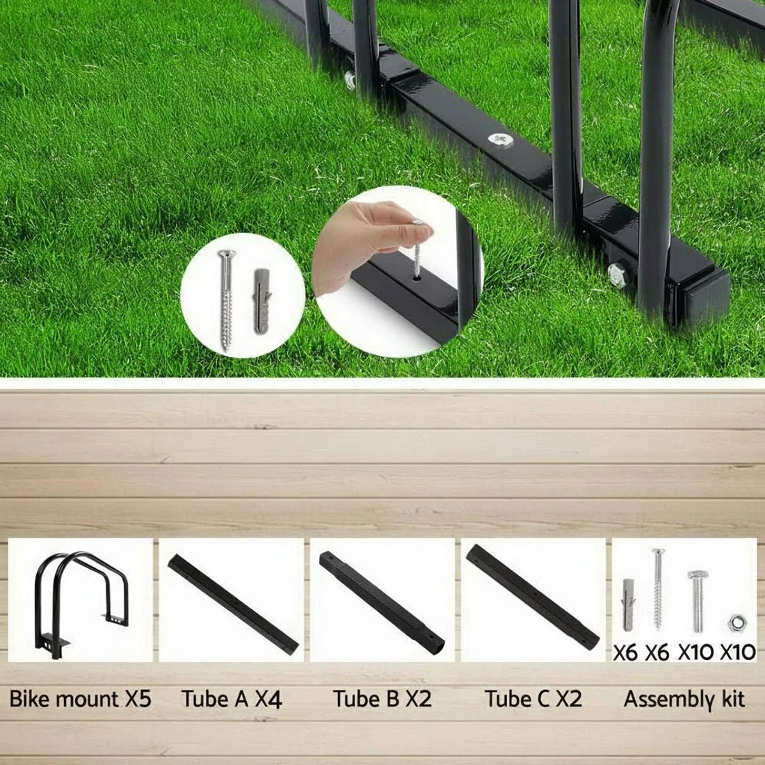 7 Weisshorn 5 Bike Stand Rack Bicycle Storage Floor Parking Holder Cycling - Black, 7 of 9