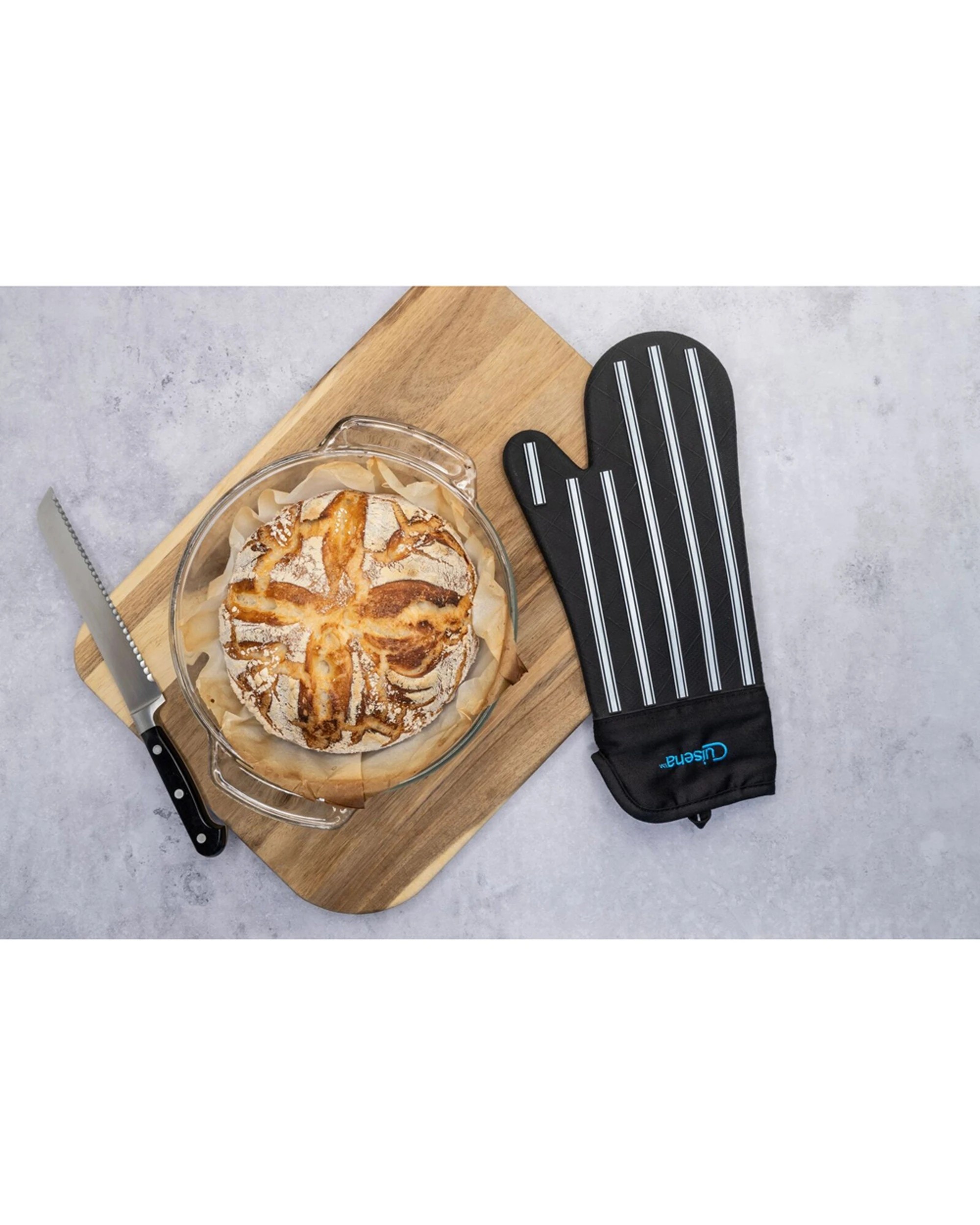 2 Cuisena Silicone & Fabric Heat Resistant Non-Slip Oven Glove Stripe - Black, 2 of 5