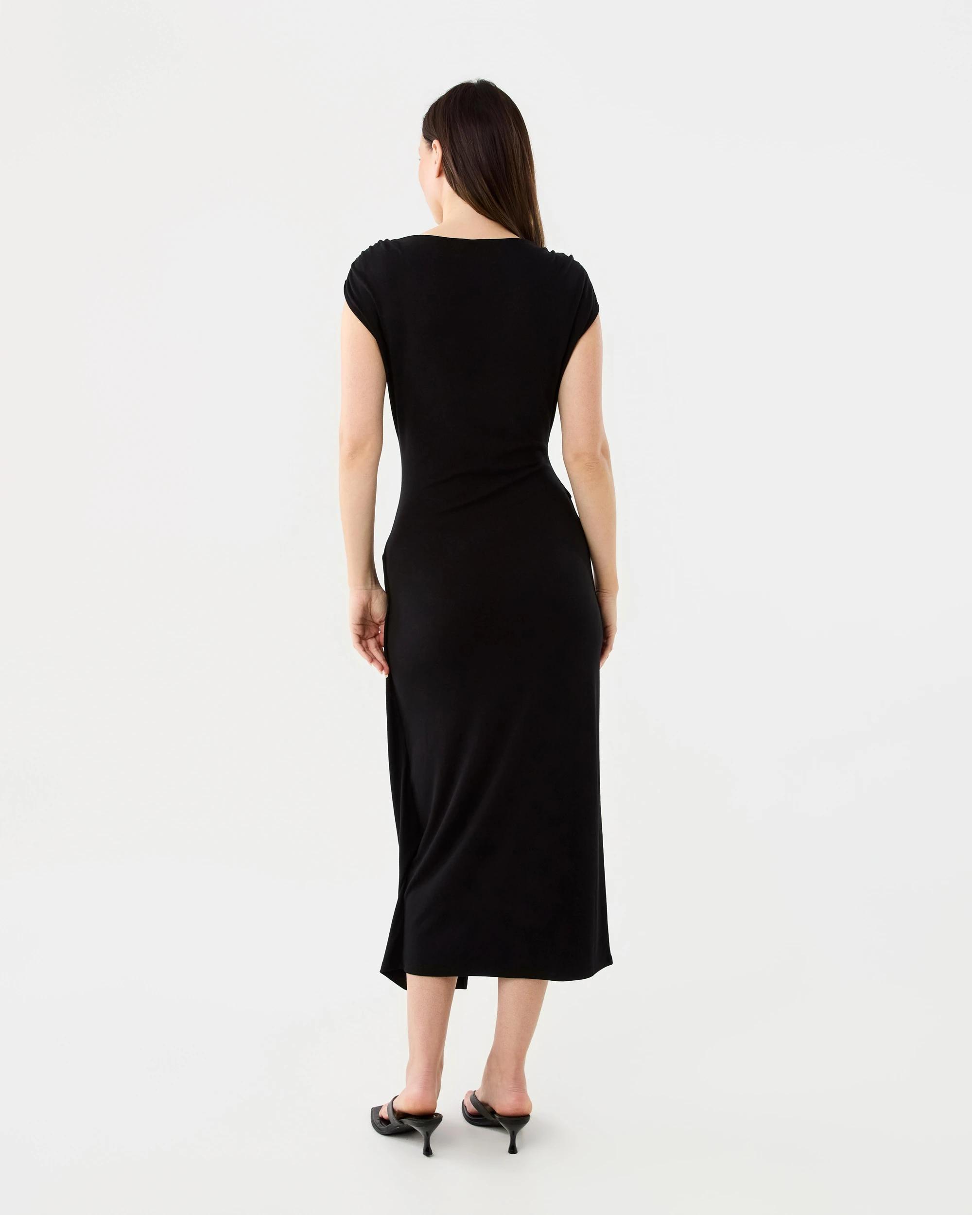 3 Short Sleeve Jersey Gold Detail Midi Dress Black, 3 of 7