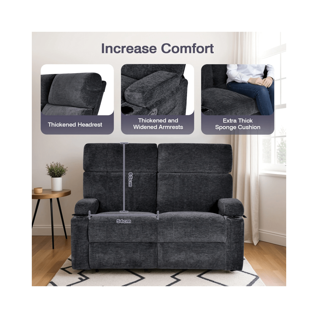 8 Advwin Loveseat Recliner Chair Velvet 8-Point Electric Vibration Massage Chair Black, 8 of 10