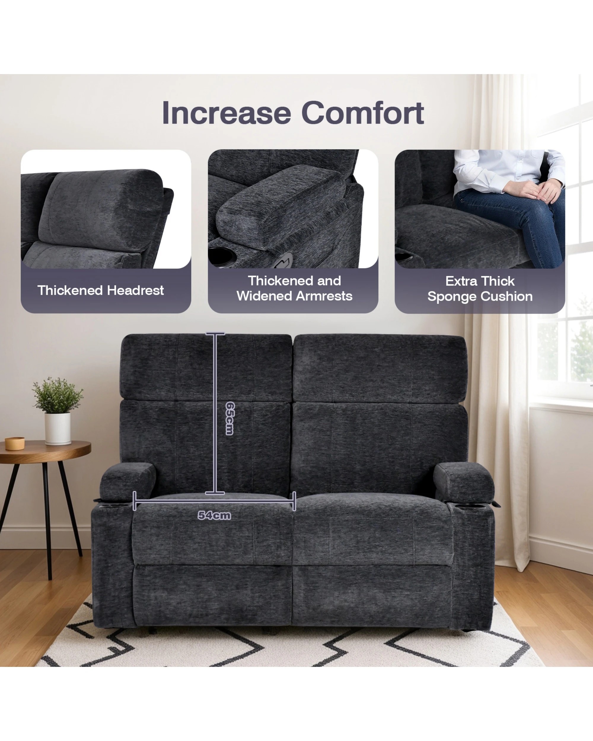 8 Advwin Loveseat Recliner Chair Velvet Black, 8 of 10