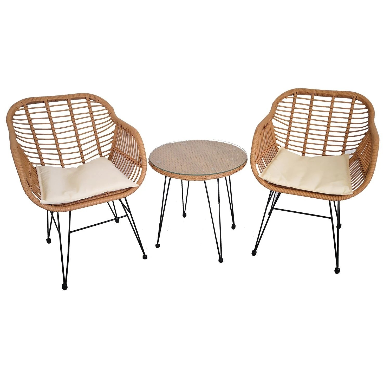 1 Elora 3pc Lounge Set Outdoor Furniture Rattan Wicker Chair Table Garden Patio Balcony, 1 of 10