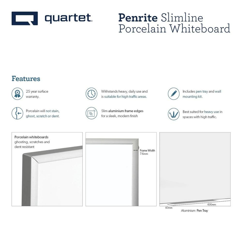 4 Quartet Penrite Slimline Porcelain Whiteboard 1200 x 900, 4 of 4
