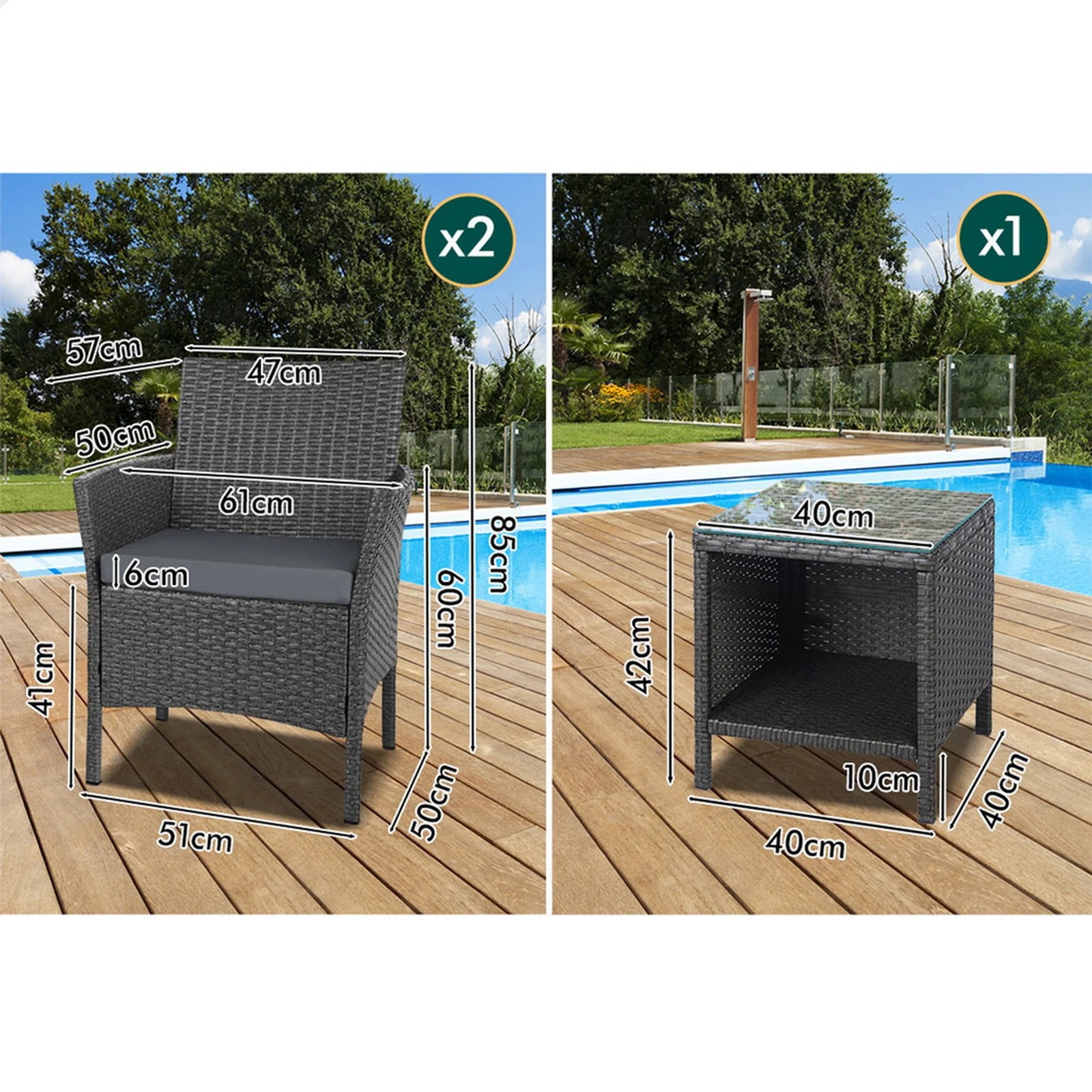 8 Alfordson Outdoor Furniture 3PCS Wicker Bistro Set Patio Chairs Table - Dark Grey, 8 of 9