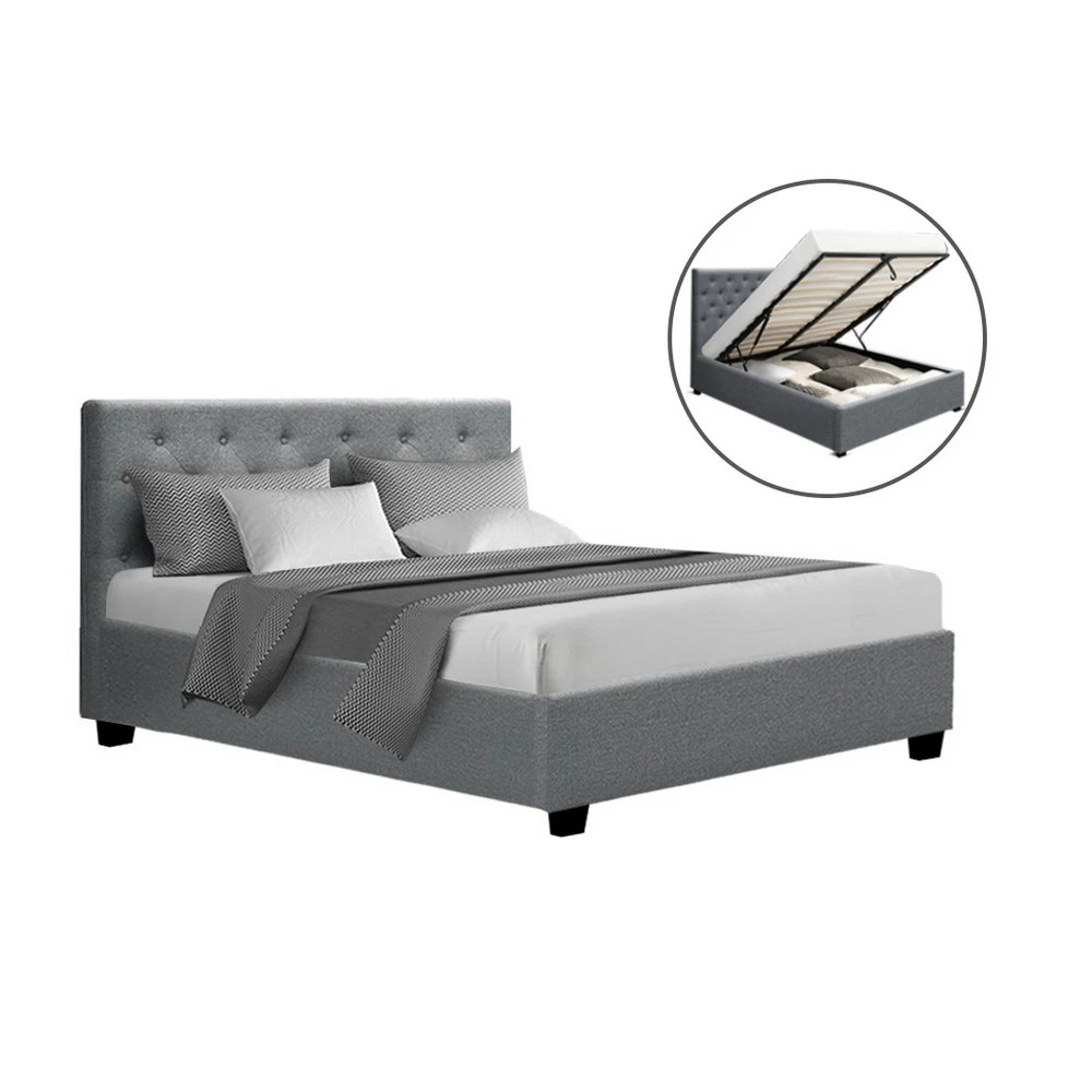 1 Artiss Bed Frame Double Size Gas Lift  VILA - Grey, 1 of 10