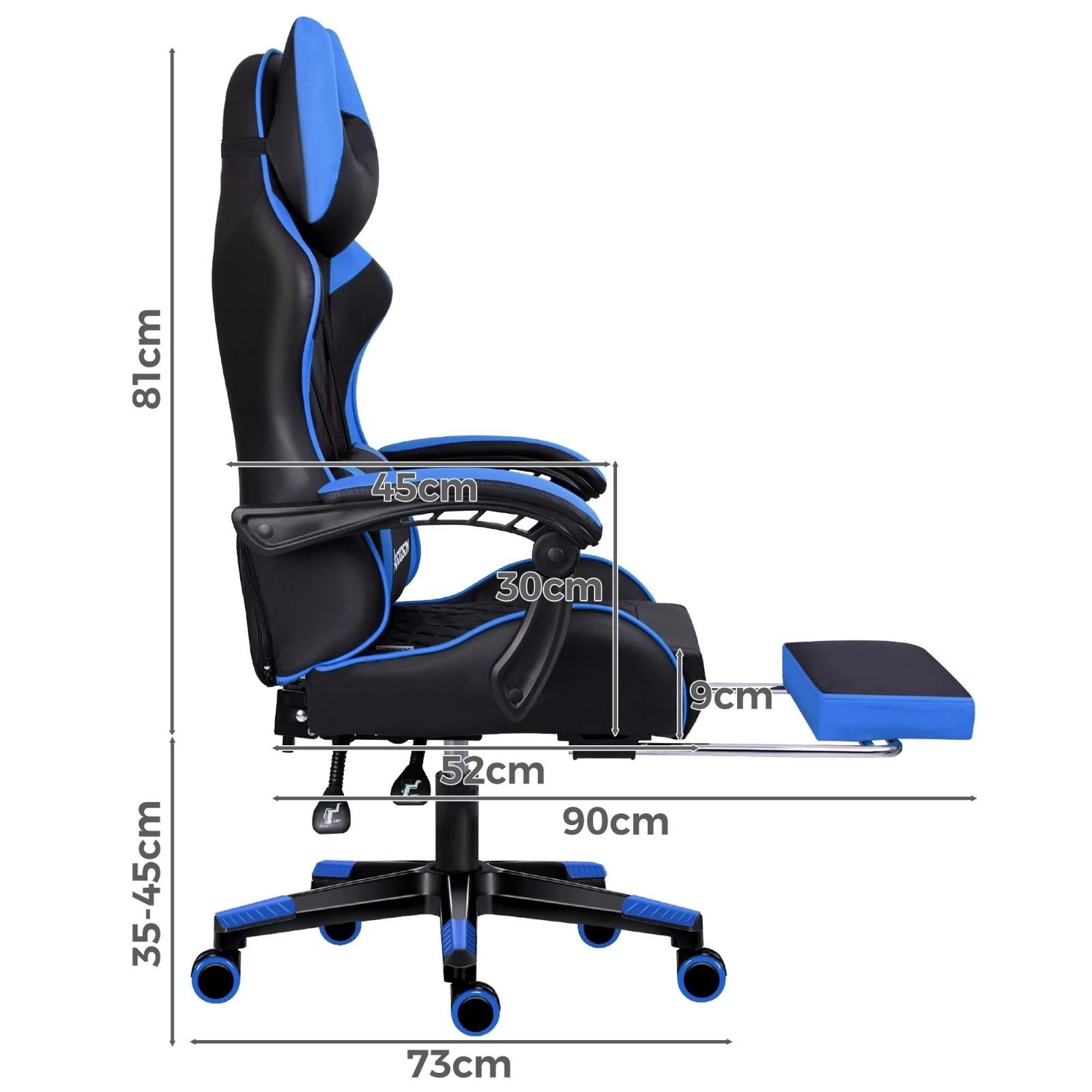 4 Alfordson Gaming Chair Office Racer Large Lumbar Cushion Footrest Seat Leather - Blue, 4 of 10
